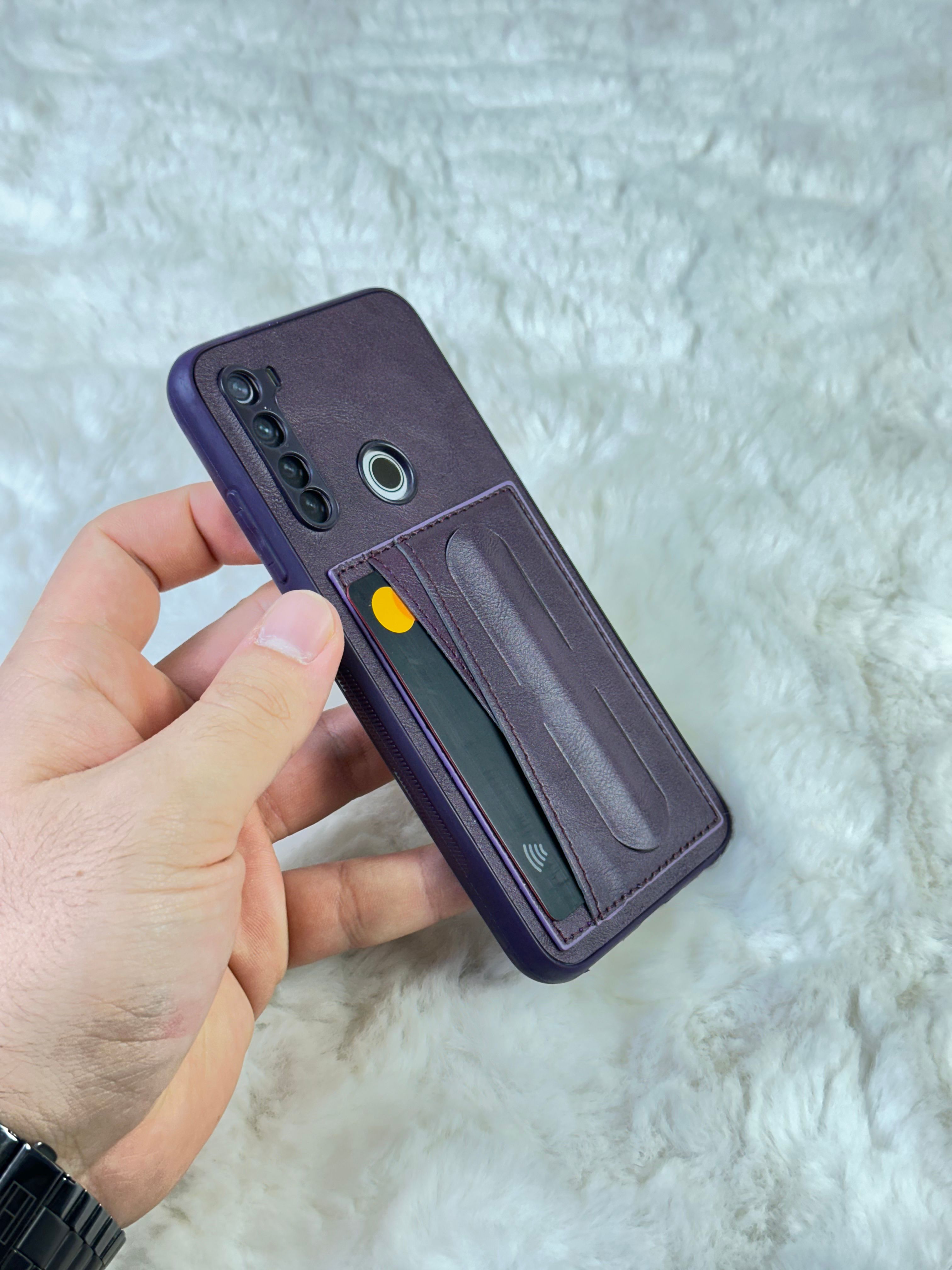 Xiaomi Note 8 Stand Olabilen Arkası Deri İçi Süet Deri Kartvizitli Kılıf  - WFC