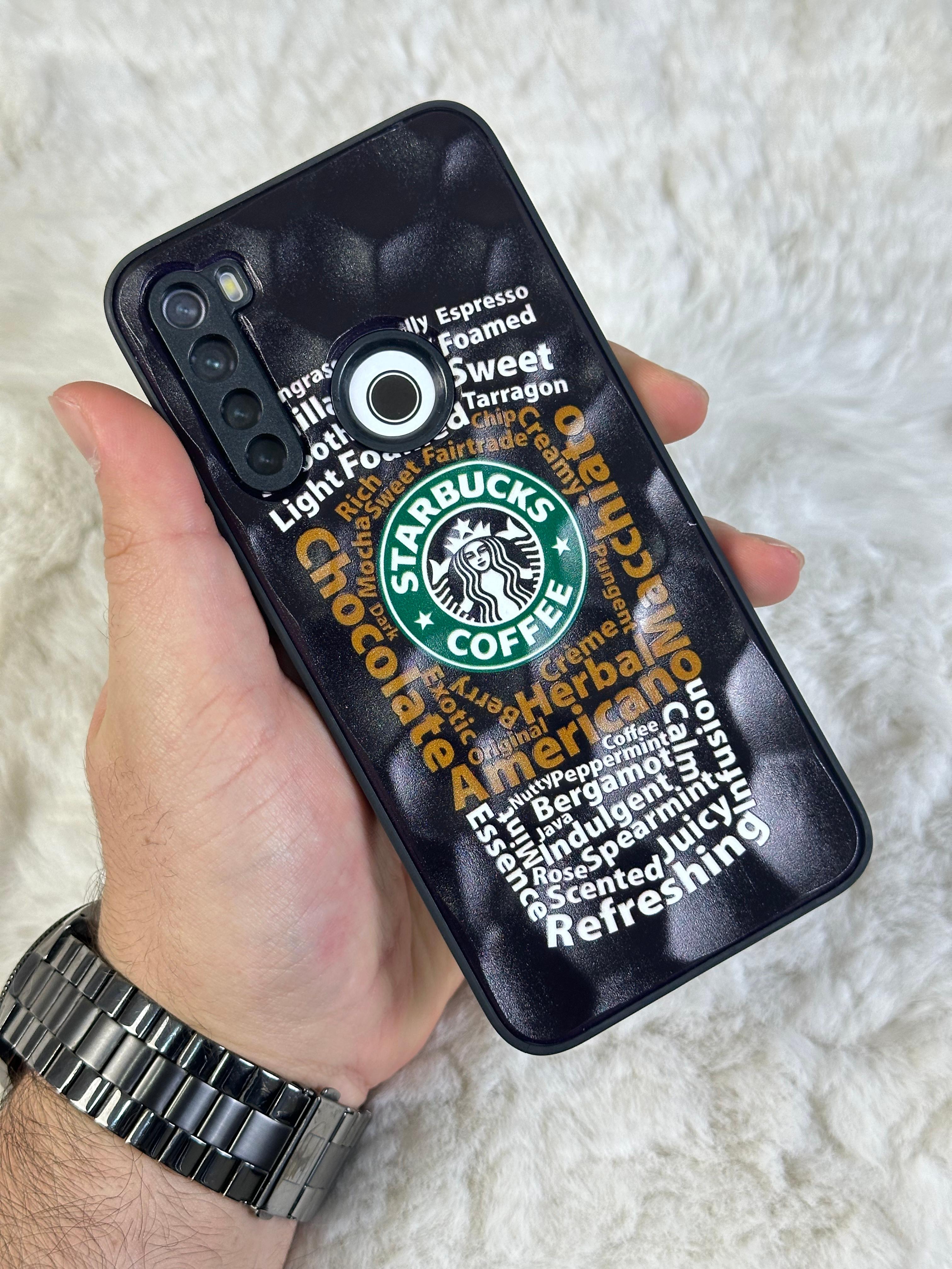 Xiaomi Note 8 uyumlu Arkası Sert Kapaklı Yanları Silikonlu Starbucks-Nike Kılıf  - siyah star