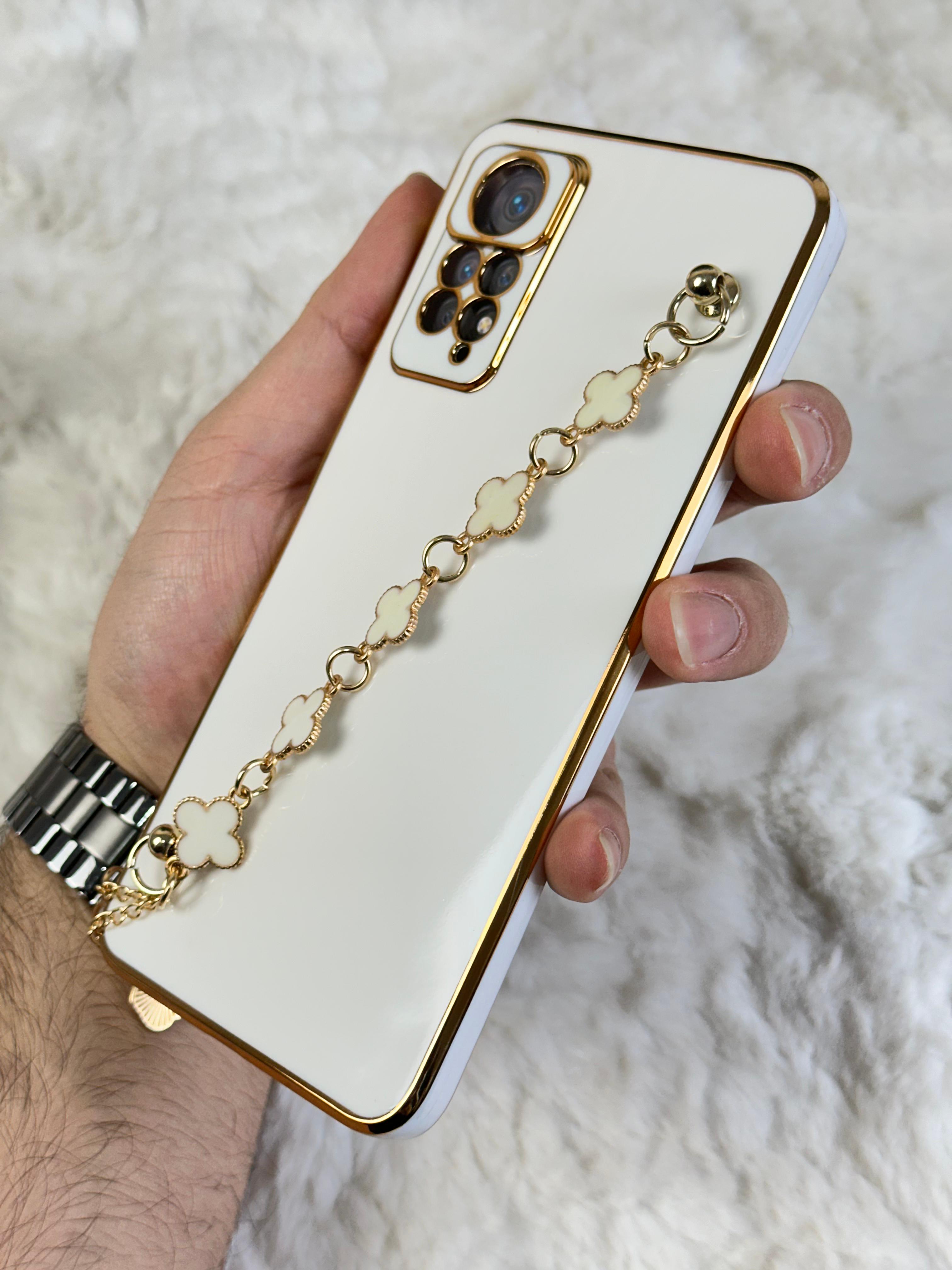 Xiaomi Redmi Note 11 Pro Gold Kenarlı Parlak Kamera Korumalı Elçek Kılıf - Beyaz