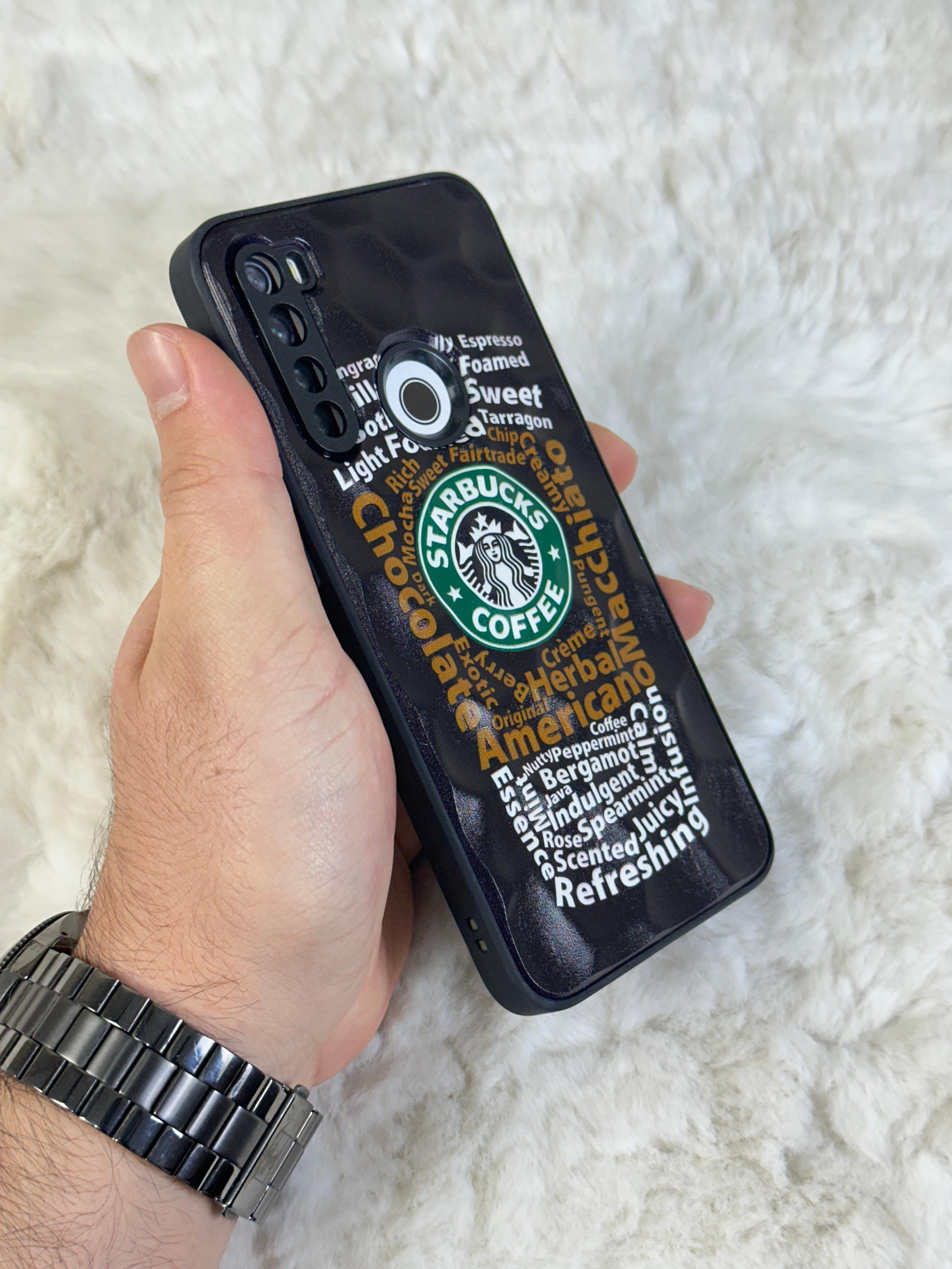 Xiaomi Note 8 uyumlu Arkası Sert Kapaklı Yanları Silikonlu Starbucks-Nike Kılıf  - siyah star