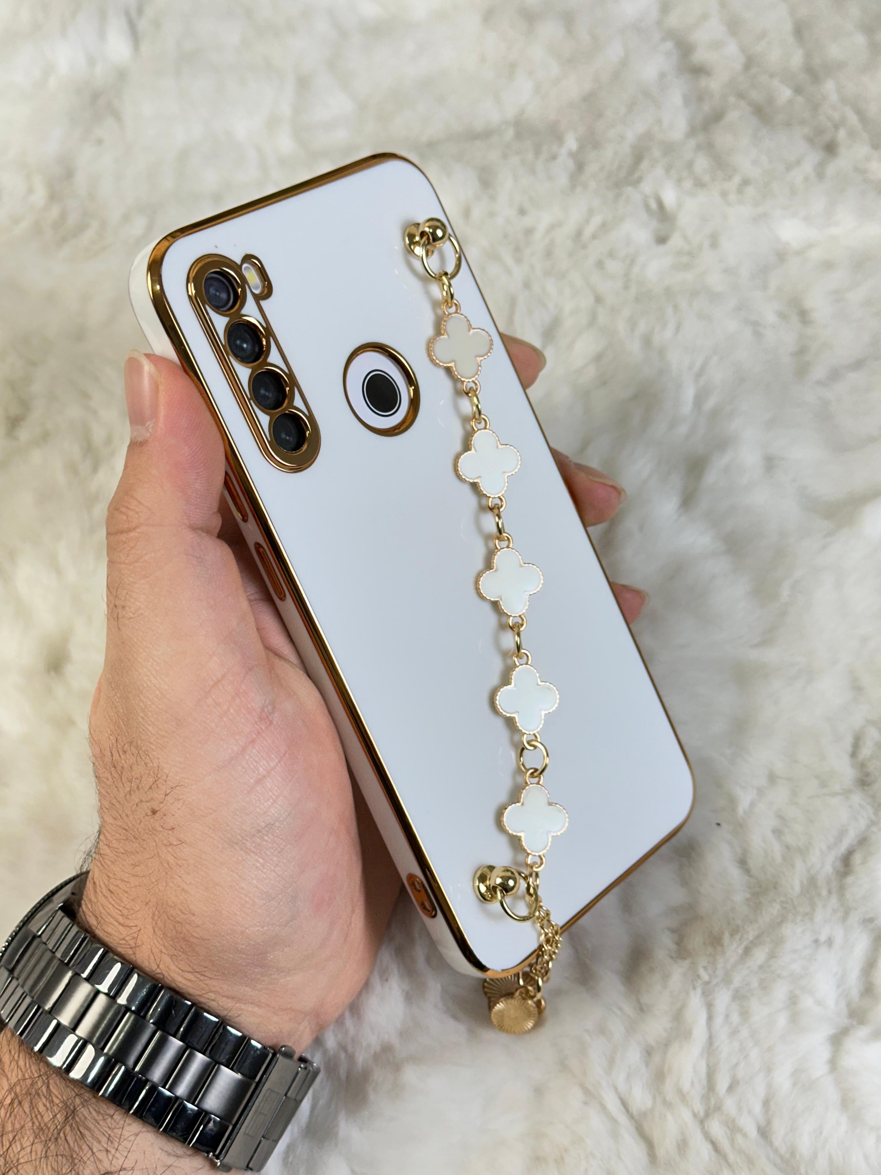 Xiaomi Redmi Note 8 Gold Kenarlı Parlak Kamera Korumalı Elçek Kılıf - Beyaz