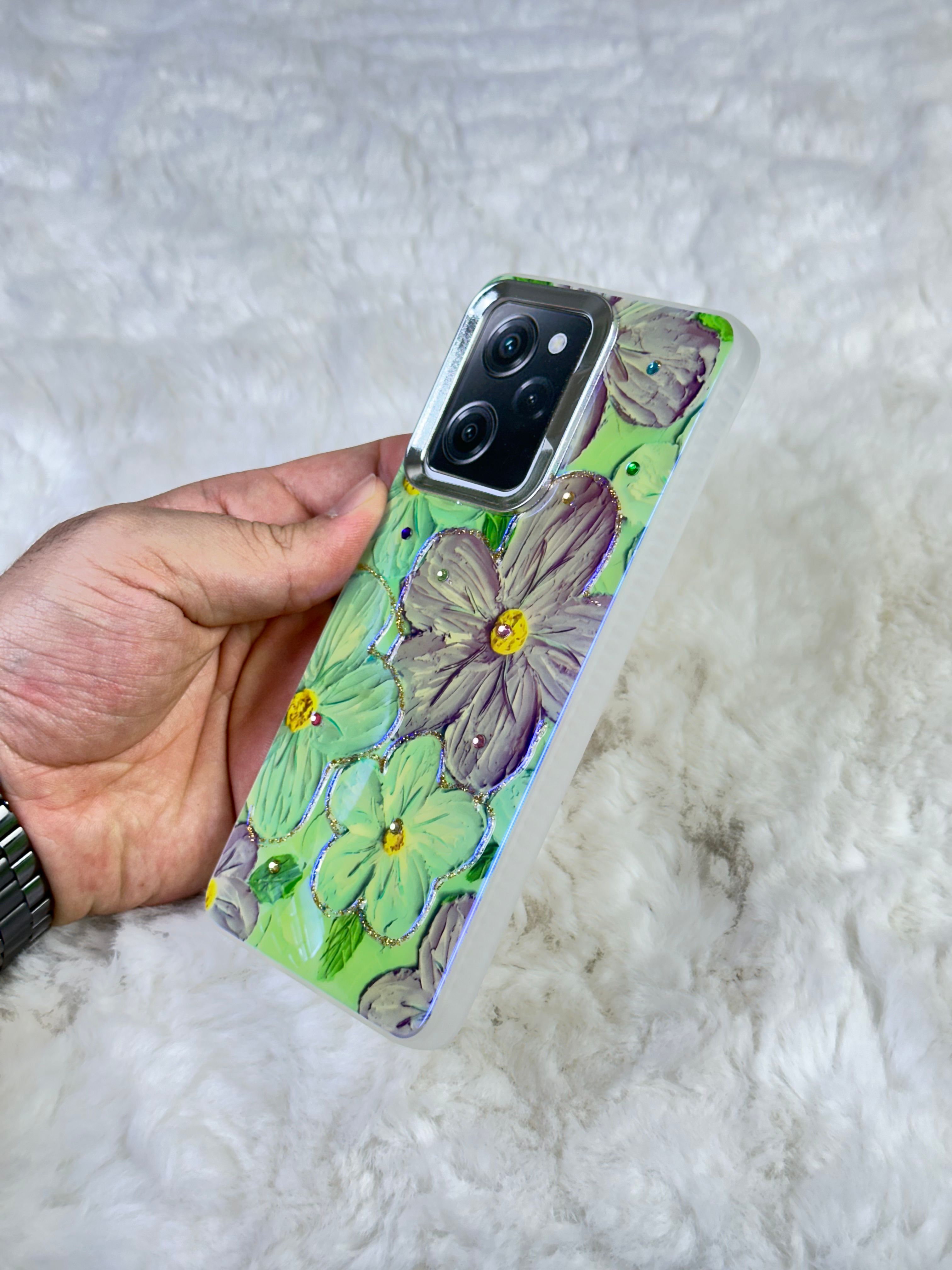 Xiaomi Redmi Note 12 Pro 5G Parlak Çiçekli Taşlı Desenli Paint Kılıf