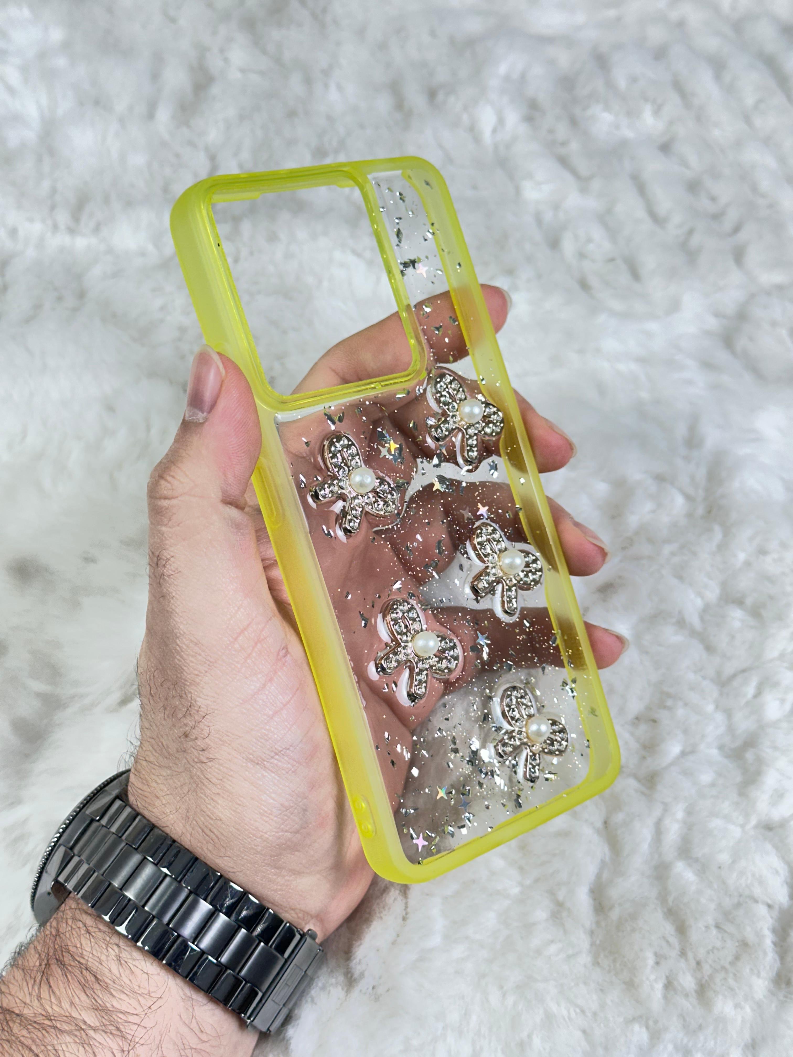 Xiaomi Redmi Note 13 4G Şeffaf Parlak Taşlı Glitter Kılıf - sarı kurdela