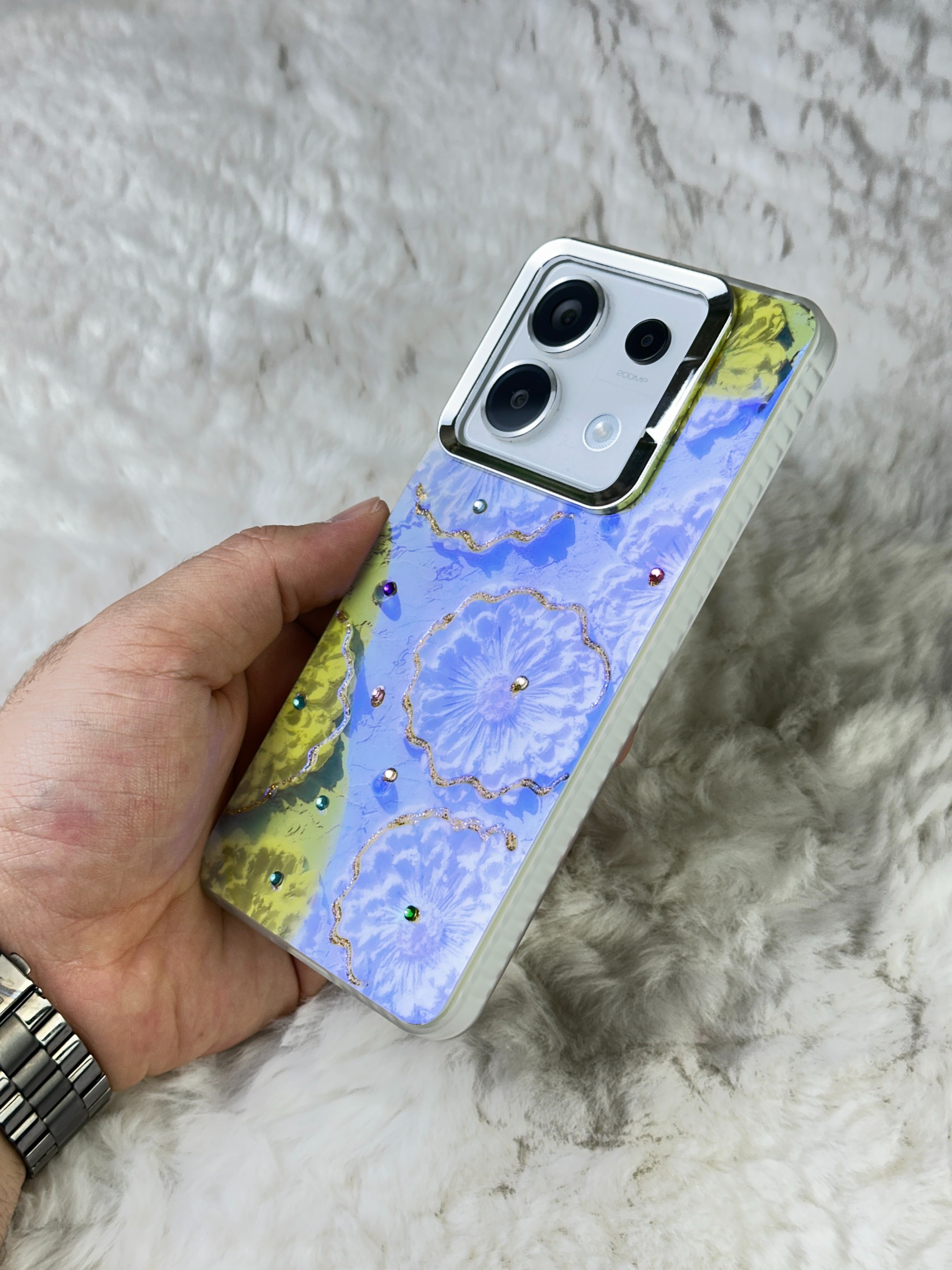 Xiaomi Redmi Note 13 Pro 4G Parlak Çiçekli Taşlı Desenli Paint Kılıf