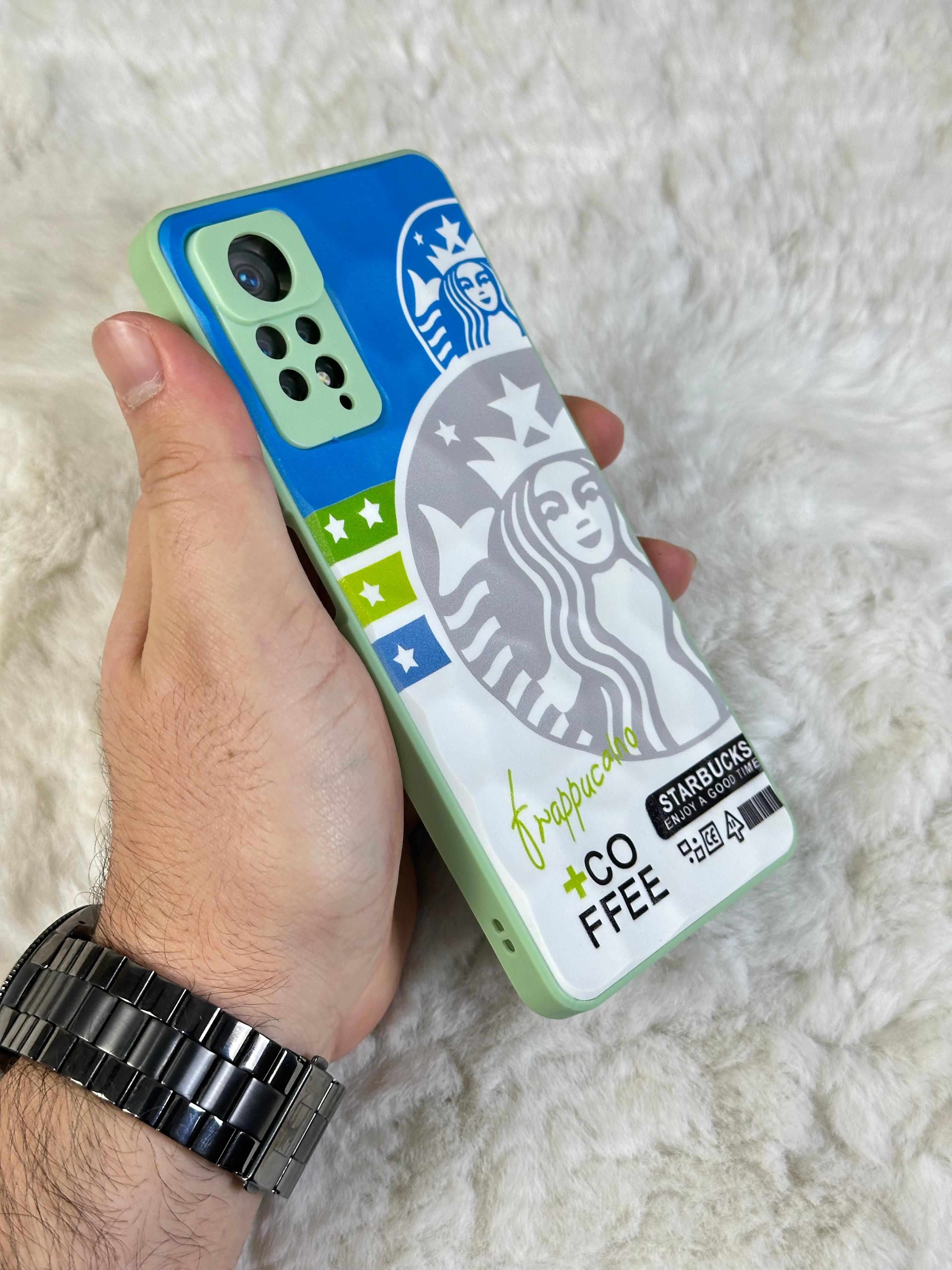 Xiaomi Note 11 Pro uyumlu Arkası Sert Kapaklı Yanları Silikonlu Starbucks-Nike Kılıf  - mavi beyaz star