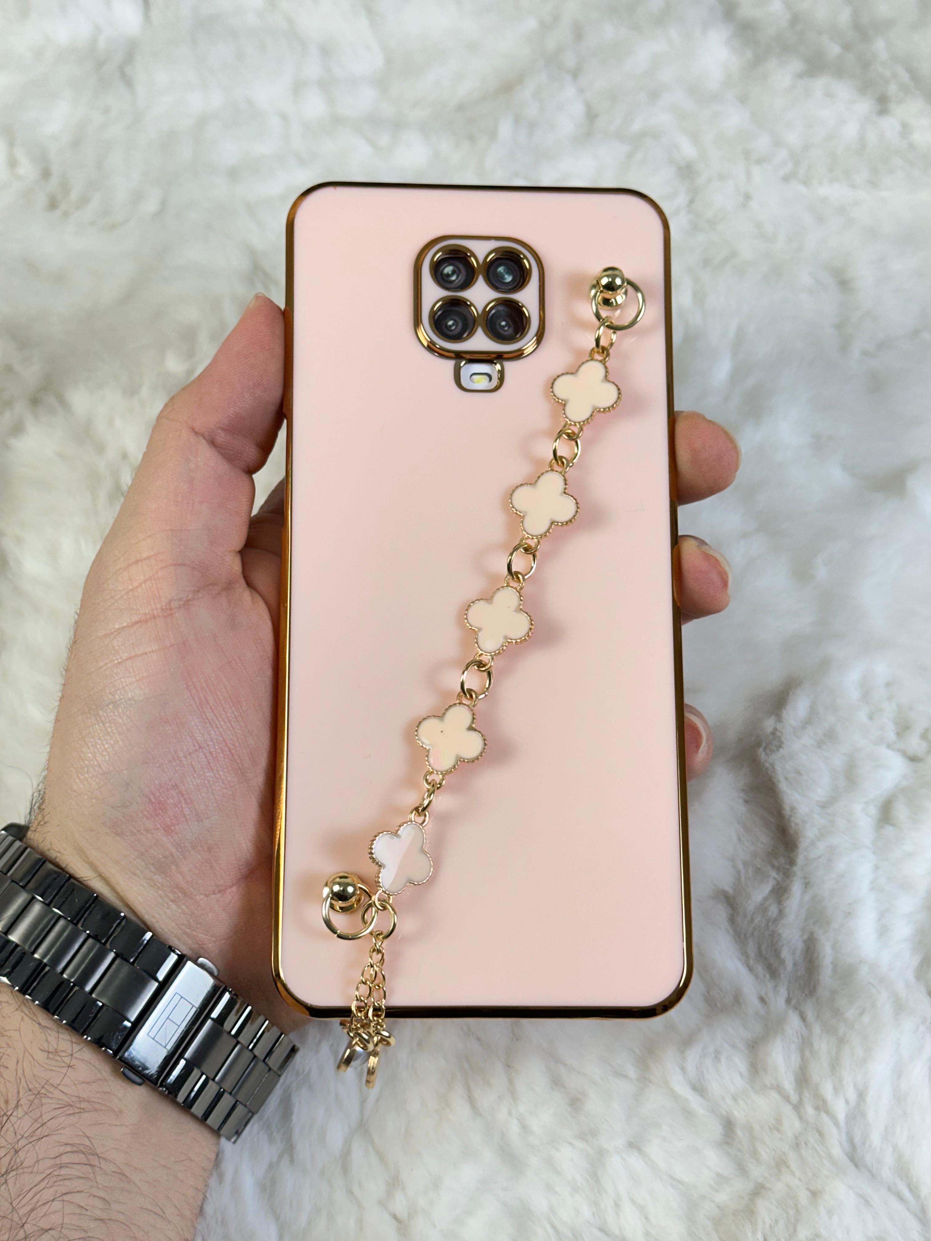 Xiaomi Redmi Note 9 Pro Gold Kenarlı Parlak Kamera Korumalı Elçek Kılıf - Pudra