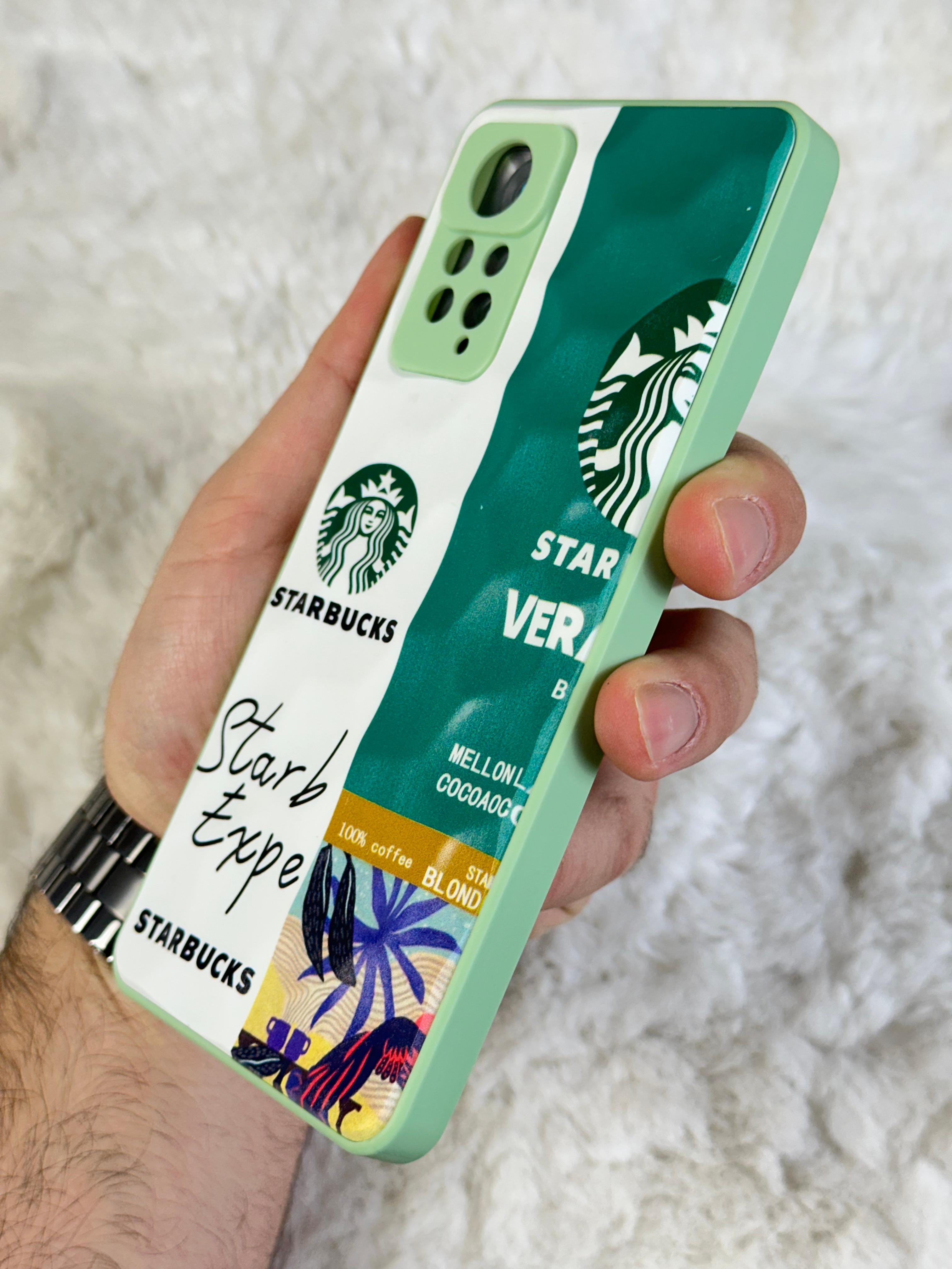 Xiaomi Note 11 Pro uyumlu Arkası Sert Kapaklı Yanları Silikonlu Starbucks-Nike Kılıf  - beyaz yeşil star