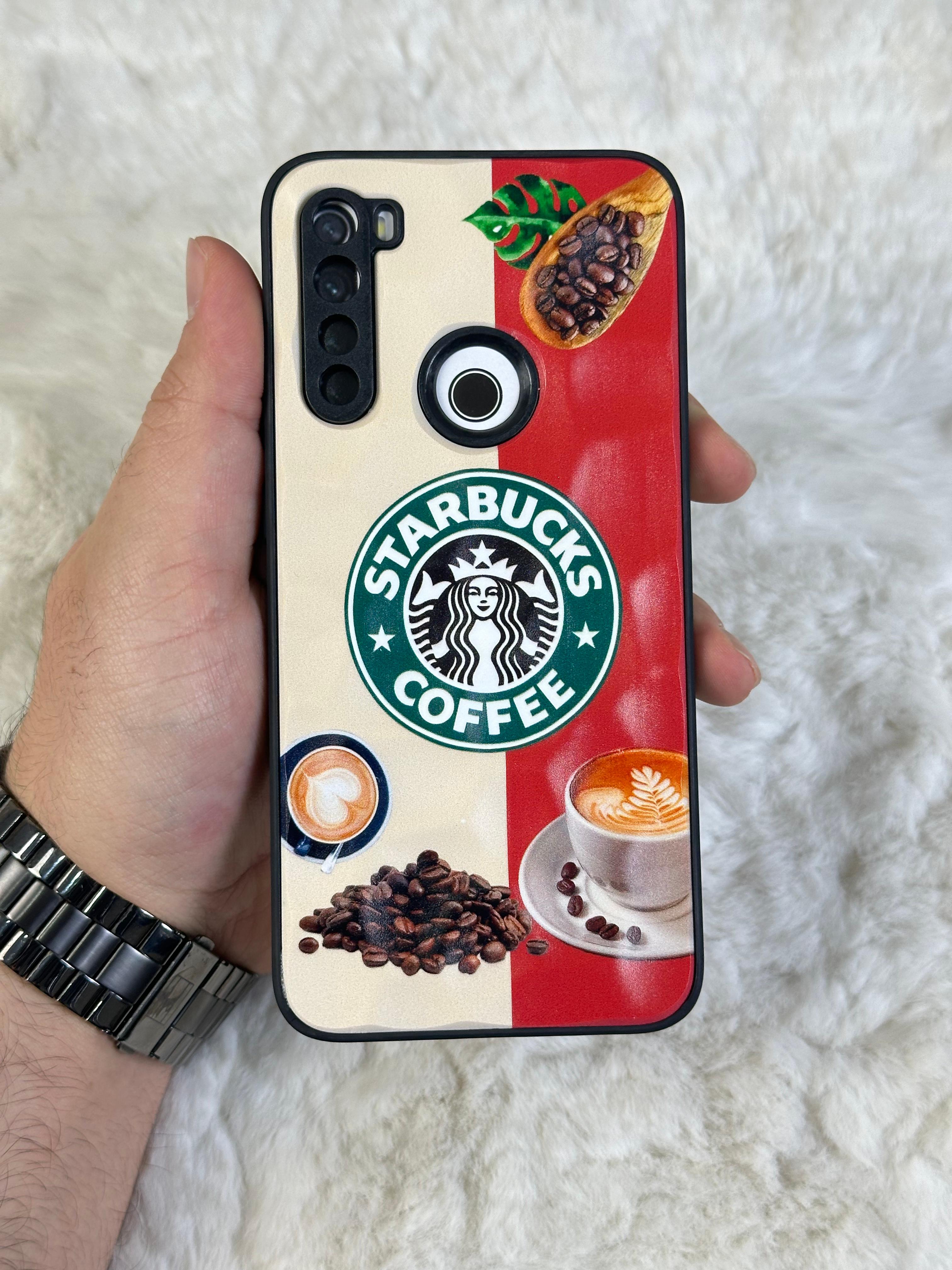 Xiaomi Note 8 uyumlu Arkası Sert Kapaklı Yanları Silikonlu Starbucks-Nike Kılıf  - beyaz kırmızı star