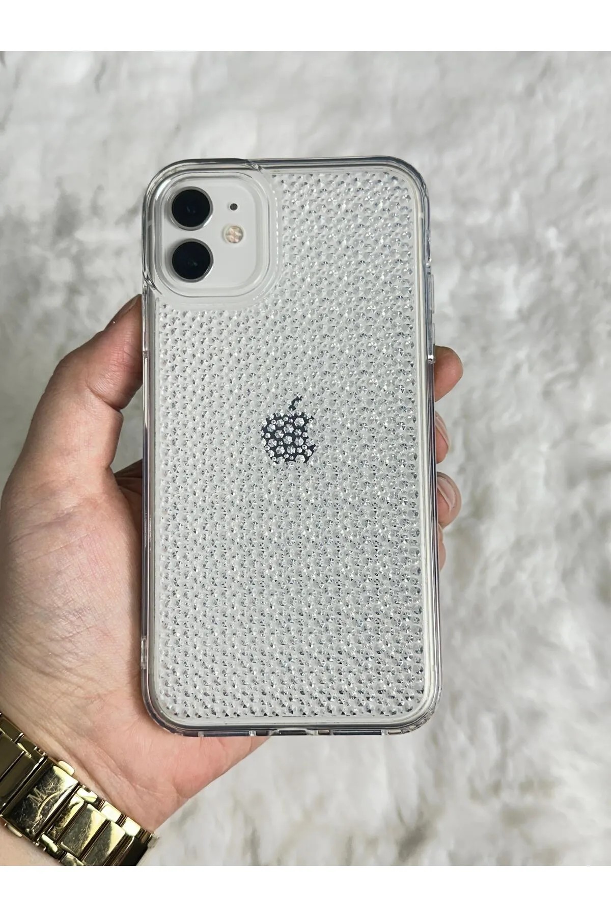 iPhone 11 Şeffaf Renkli Airbagli Parlak Taşlı Tasarımlı Snow Kılıf