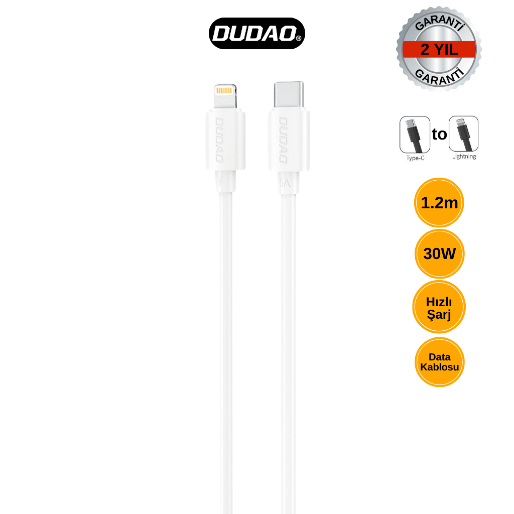 DUDAO L4X Type-C to Lightning 30W Hızlı Şarj Özellikli Kablo  (2 Metre)