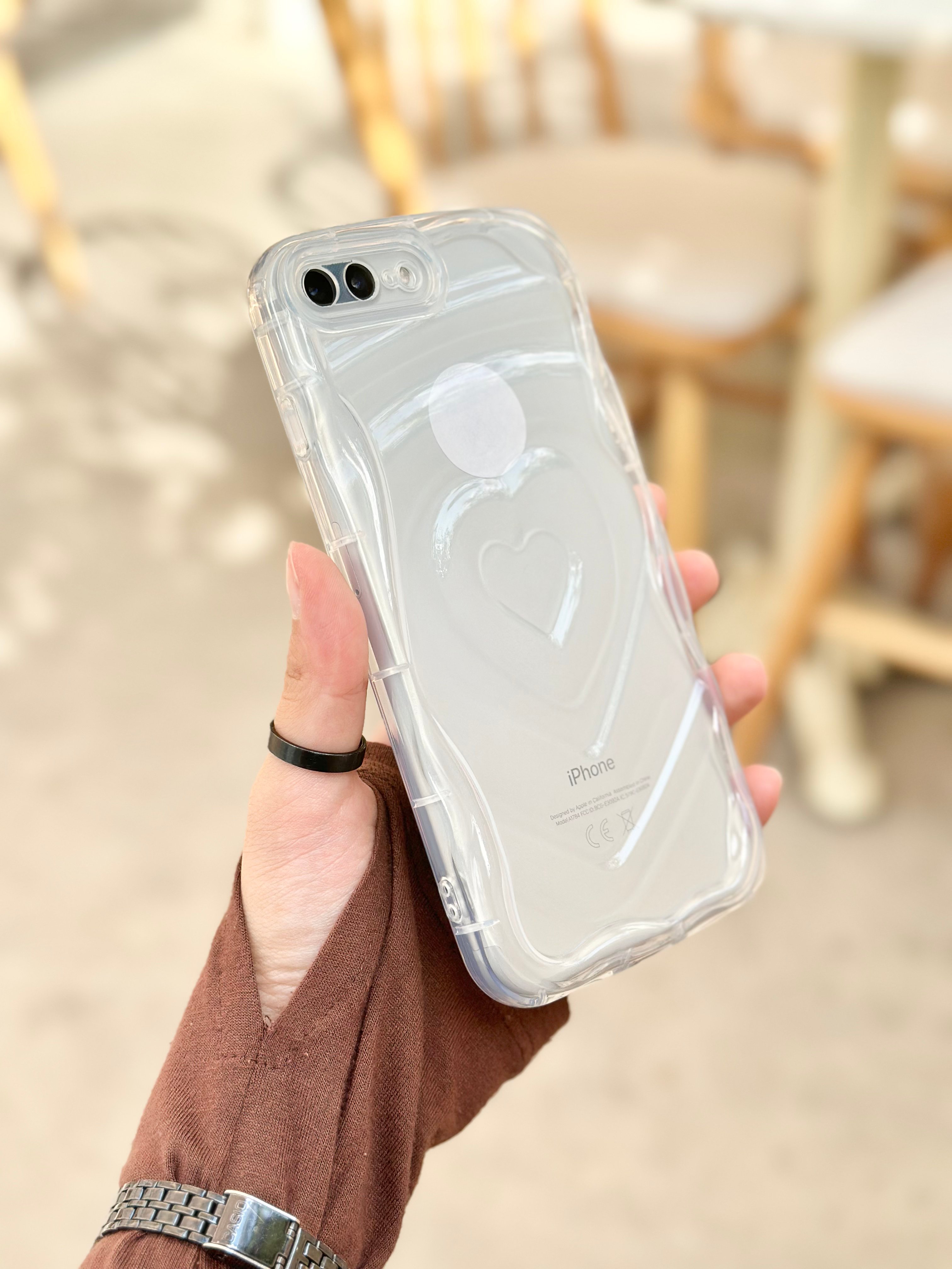 iPhone 8 plus Kalp Desenli Kabartmalı Zarif 3D Şeffaf Kamera Korumalı Silikon Kılıf