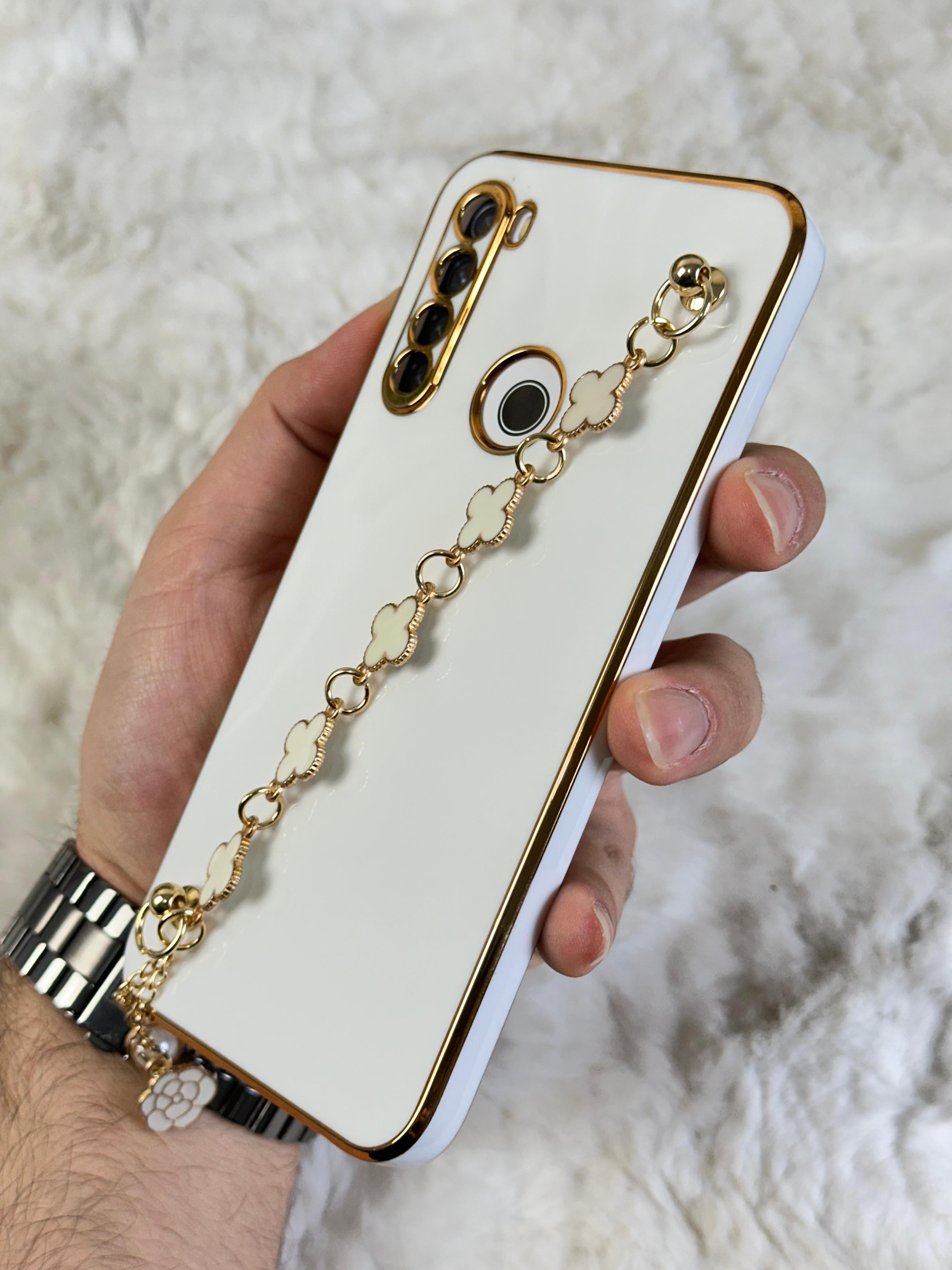 Xiaomi Redmi Note 8 Gold Kenarlı Parlak Kamera Korumalı Elçek Kılıf - Beyaz