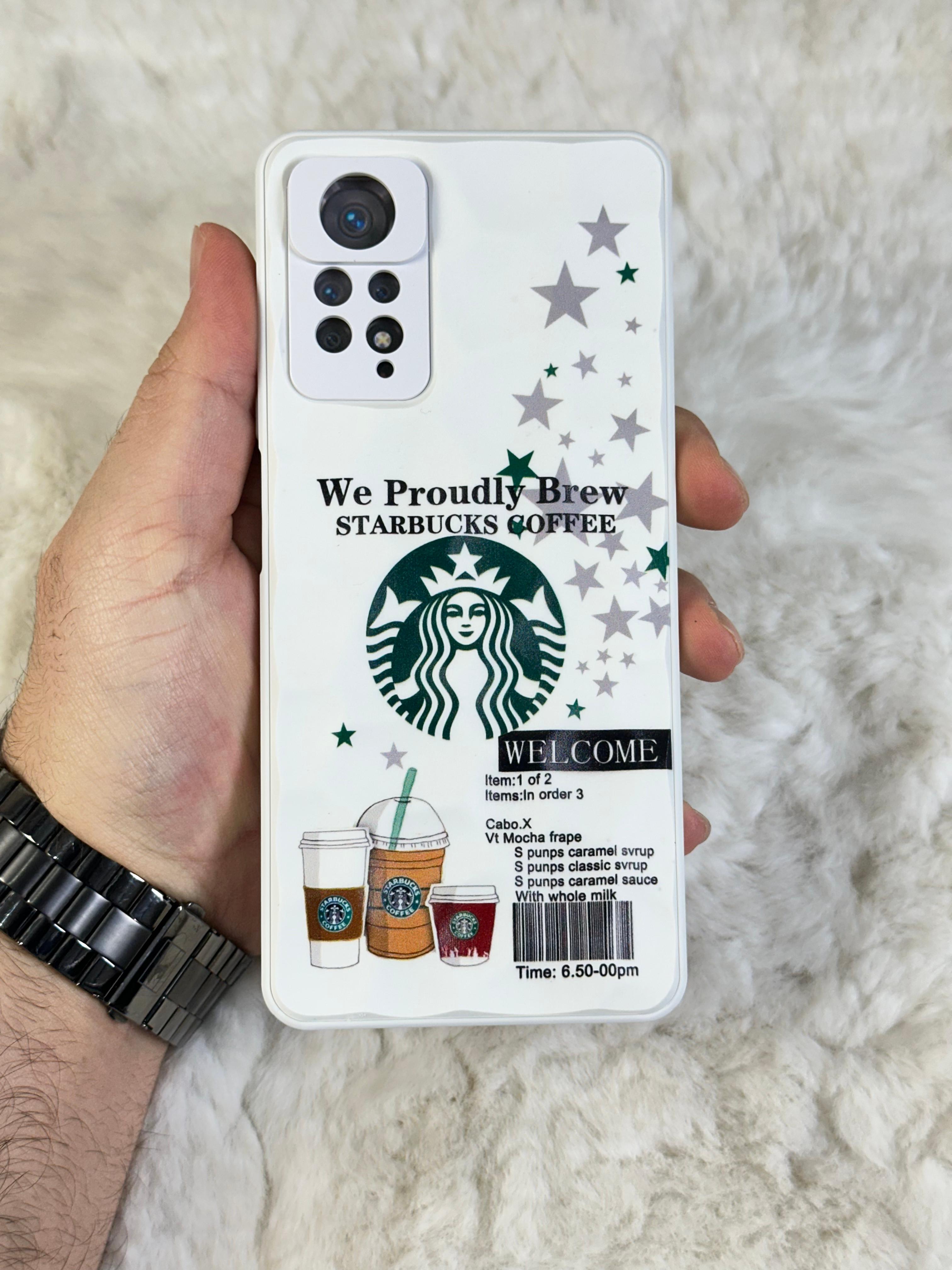 Xiaomi Note 11 Pro uyumlu Arkası Sert Kapaklı Yanları Silikonlu Starbucks-Nike Kılıf  - beyaz star