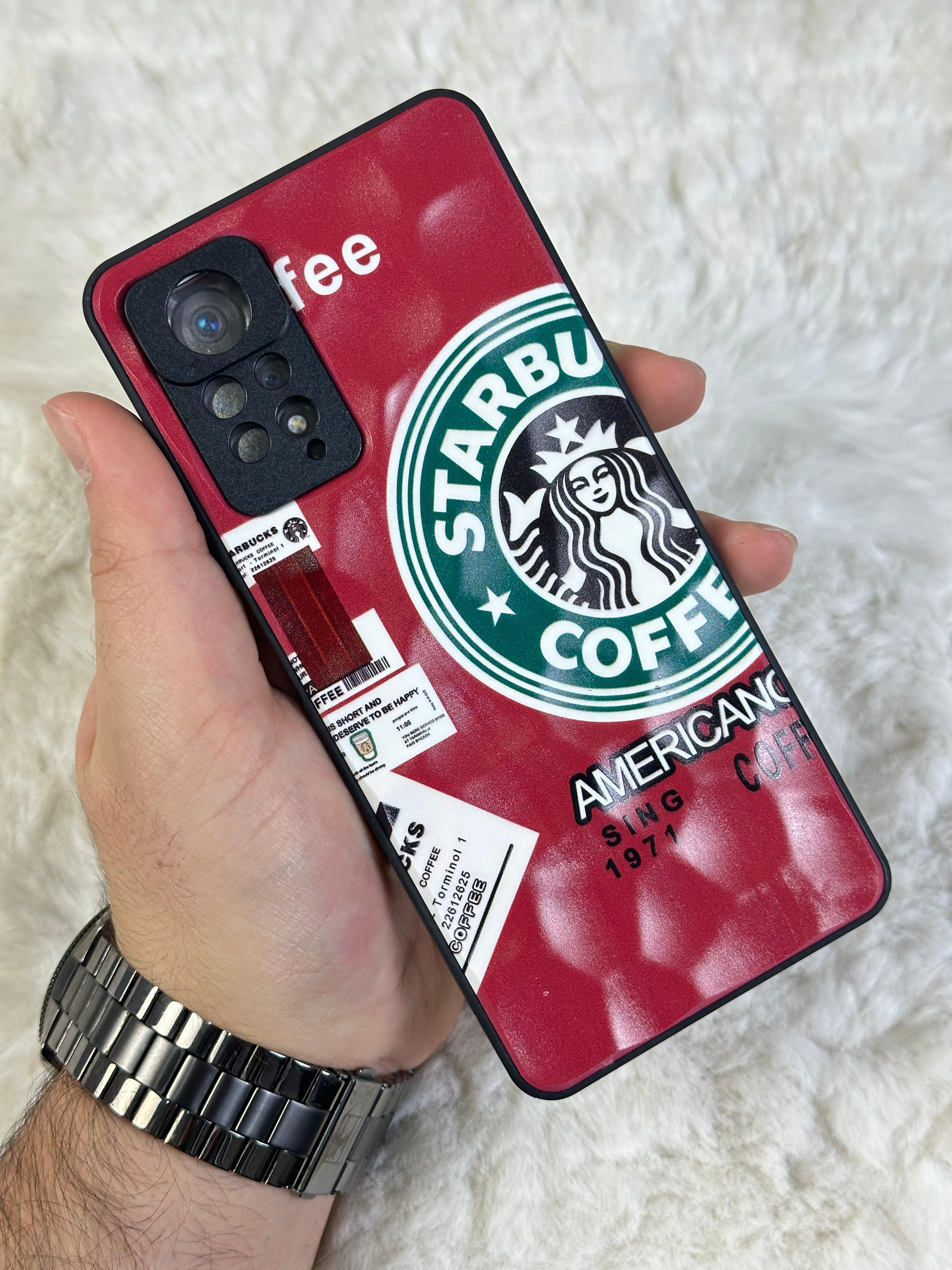 Xiaomi Note 11 Pro uyumlu Arkası Sert Kapaklı Yanları Silikonlu Starbucks-Nike Kılıf  - kırmızı star