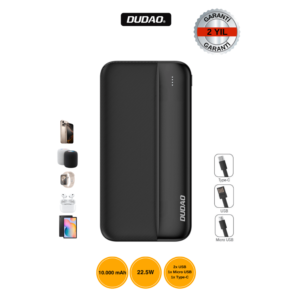 DUDAO K4S 10.000mAh Batarya 22.5W Hızlı Şarj Siyah