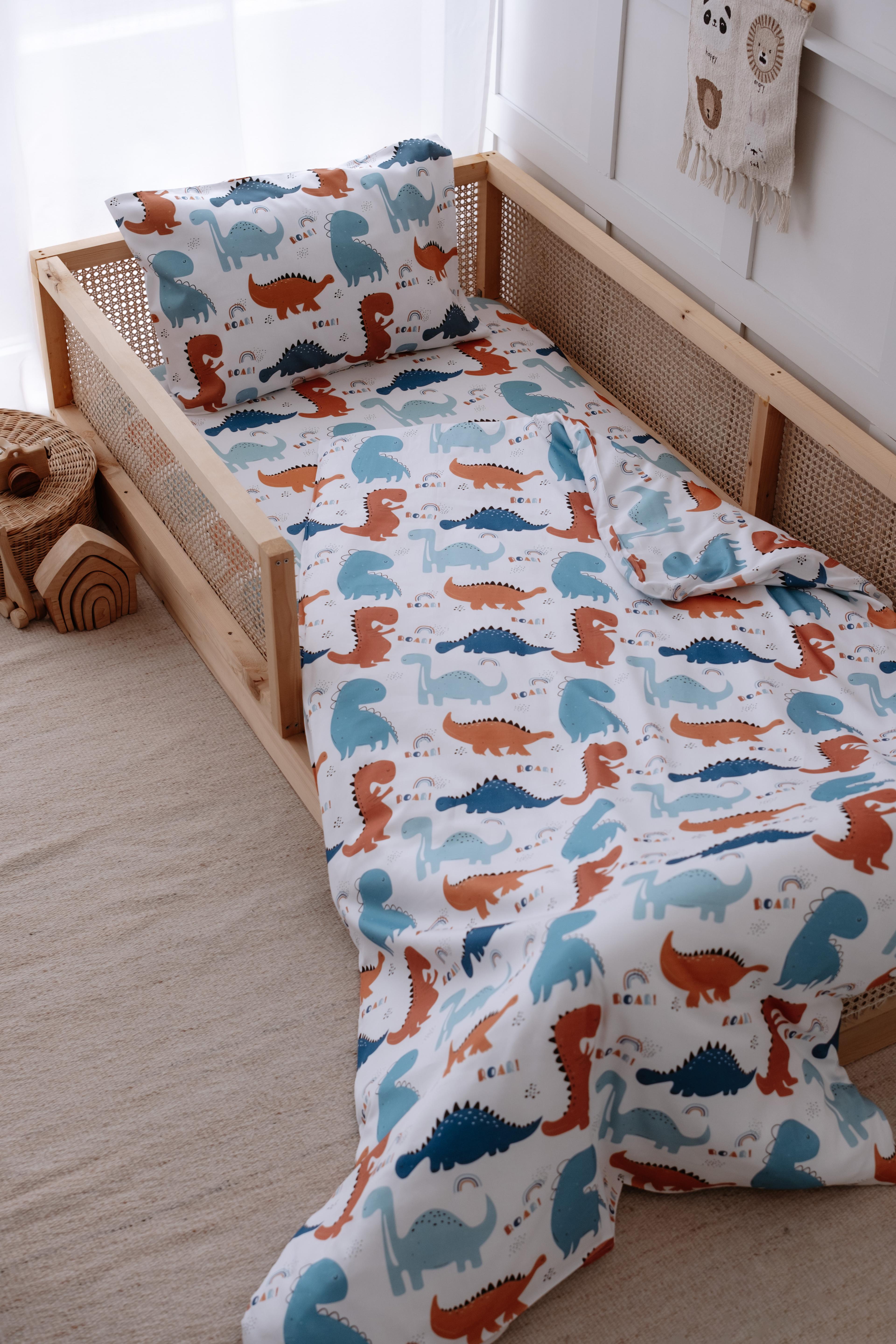 HappyDino - Organik Pamuk Saten Montessori Nevresim Seti