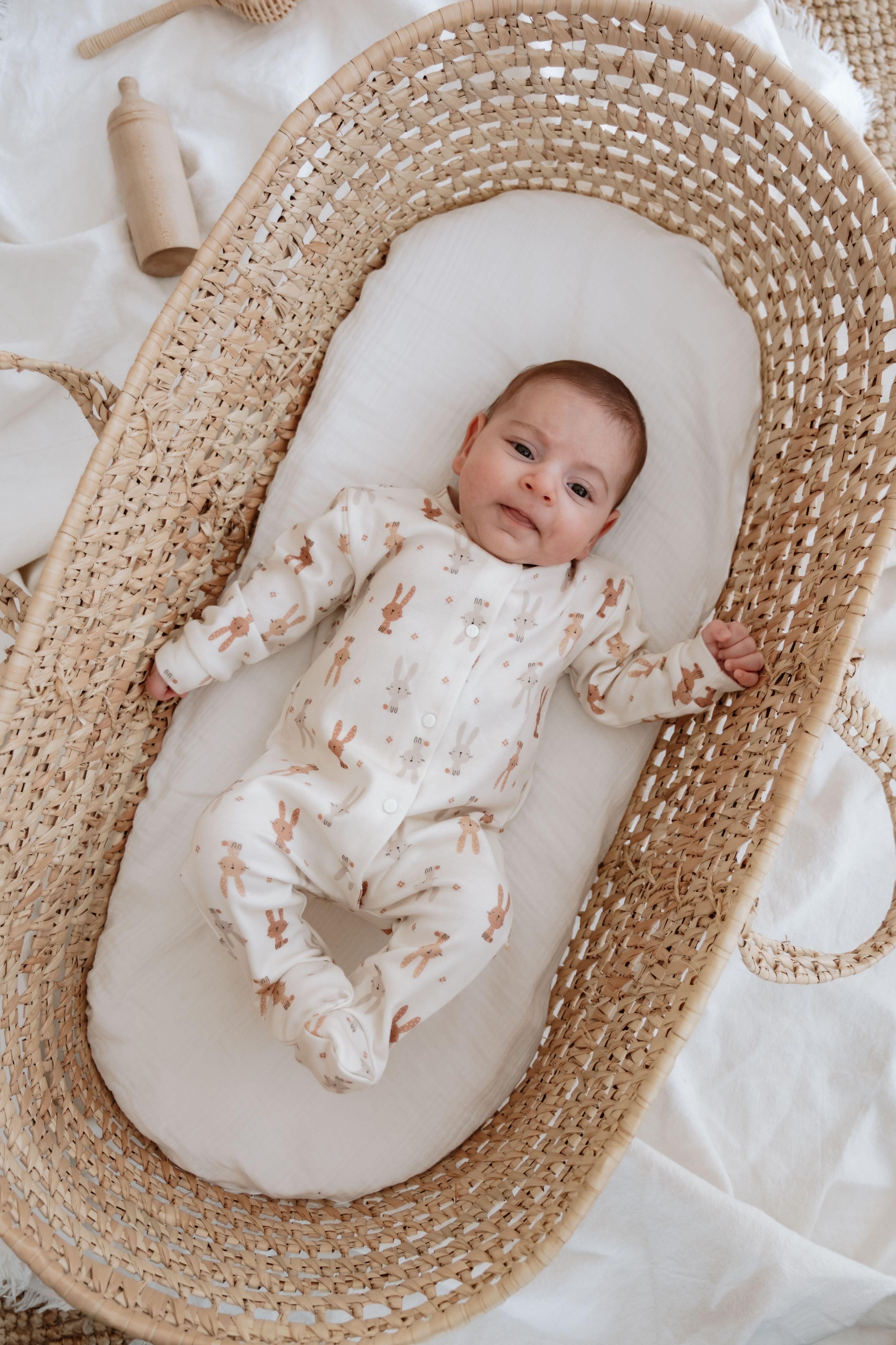 %100 Organik Pamuk Bebek Tulum - Bunnies