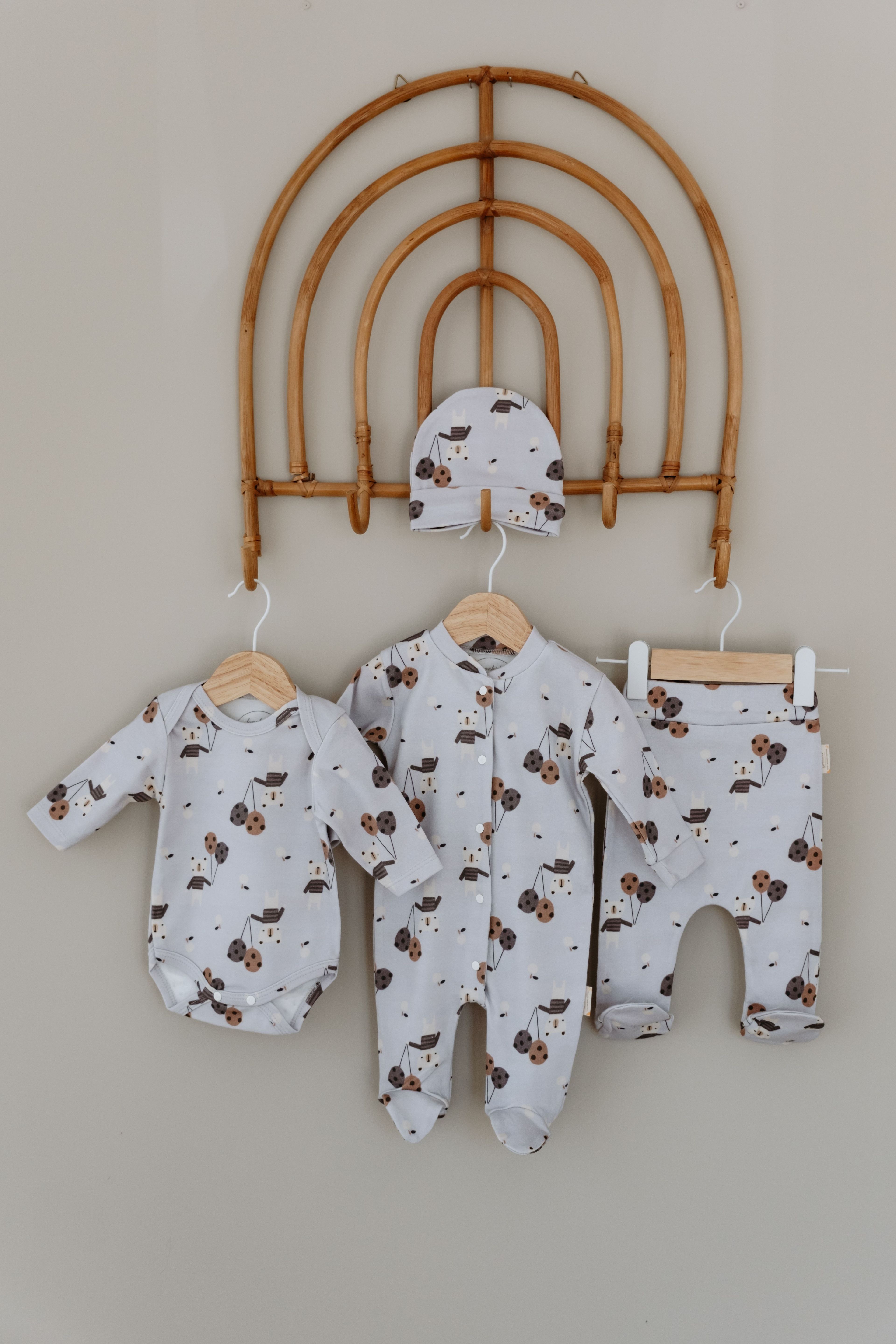 %100 Organik Pamuk 4 Parça Bebek Zıbın ve Tulum Takım - Teddy Bear