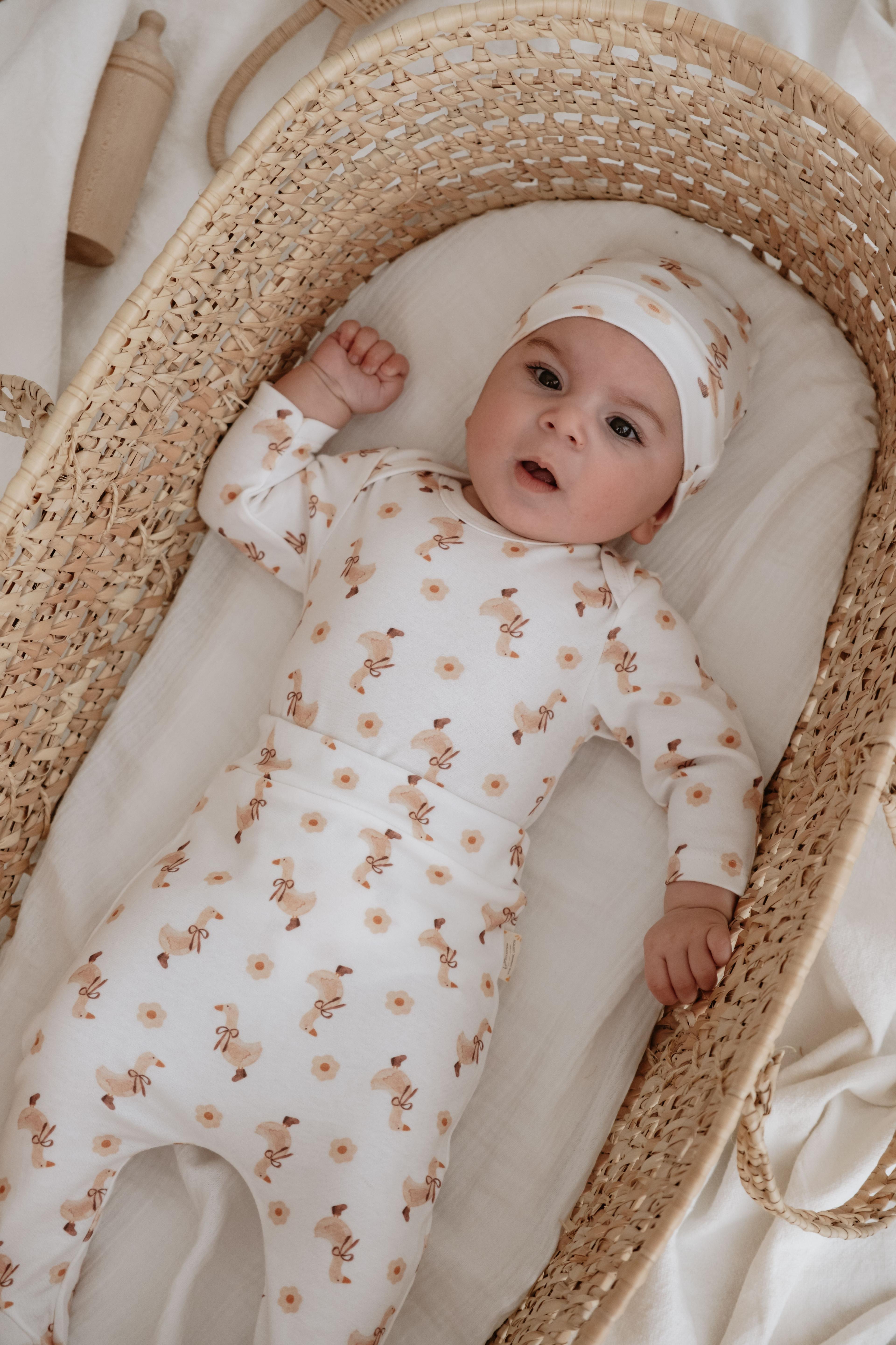 %100 Organik Pamuk 4 Parça Bebek Zıbın ve Tulum Takım - Goose