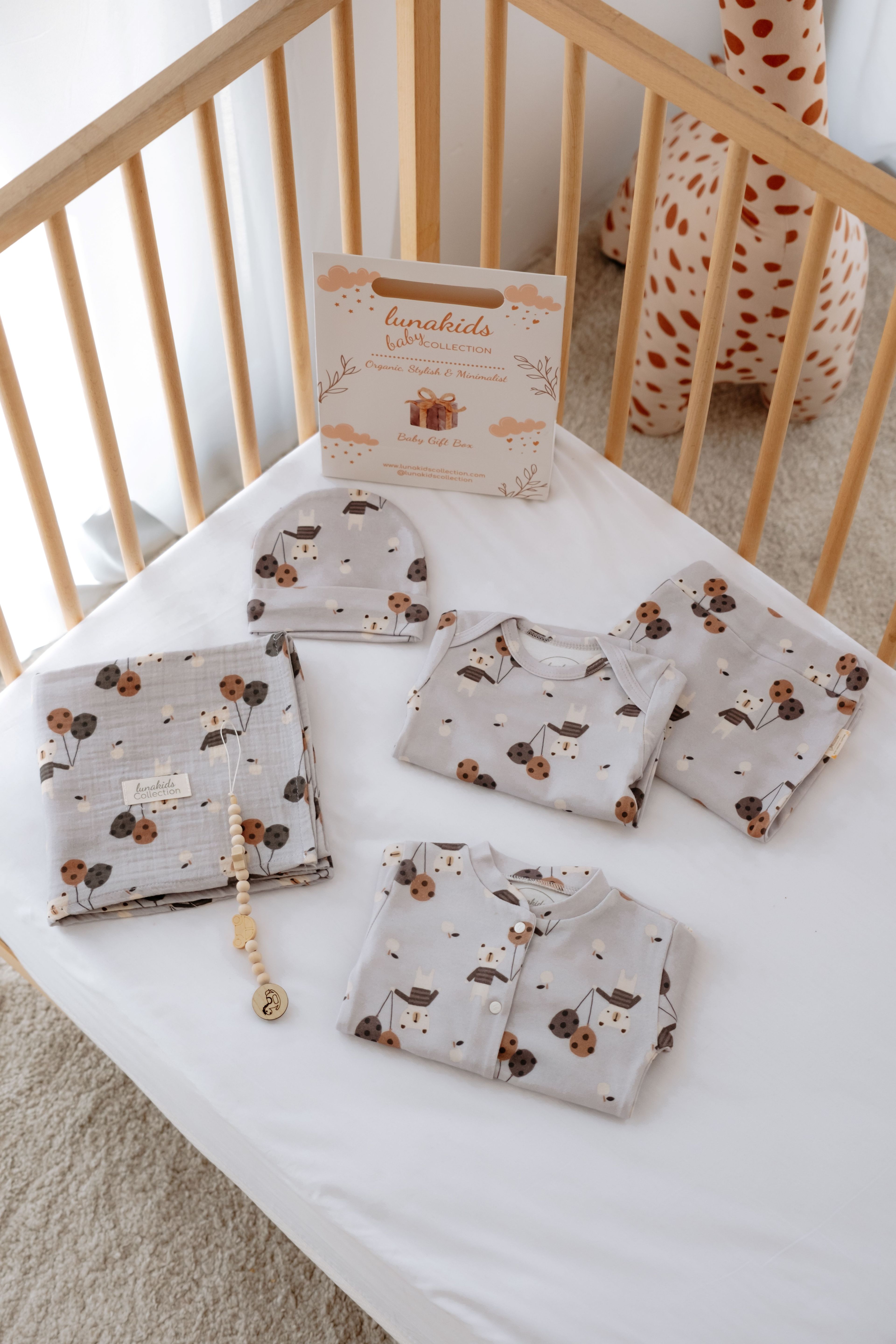 %100 Organik Pamuk 6 Parça Bebek Zıbın ve Tulum Takım - Teddy Bear