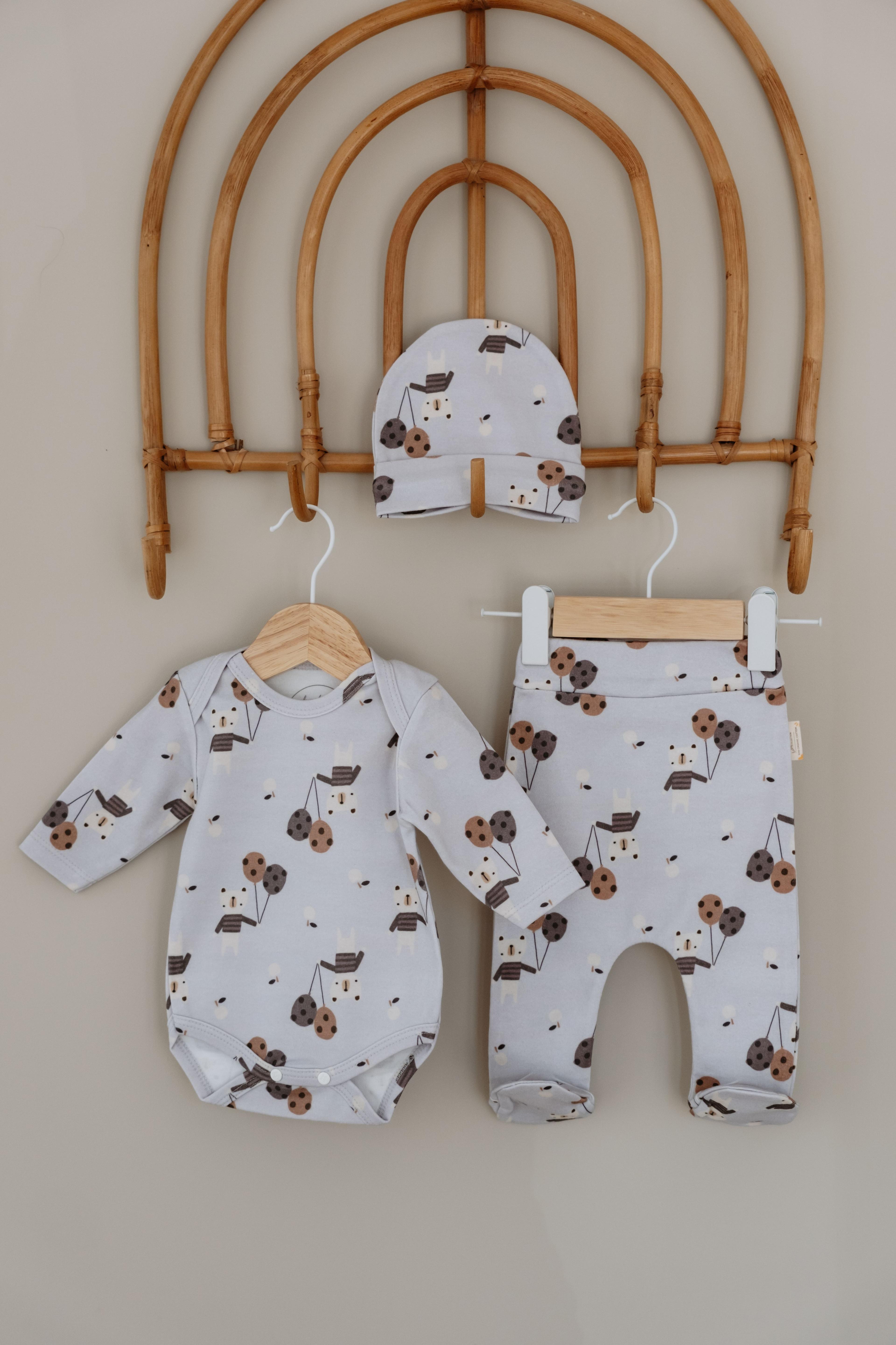 %100 Organik Pamuk Zıbın Takımı - Teddy Bear