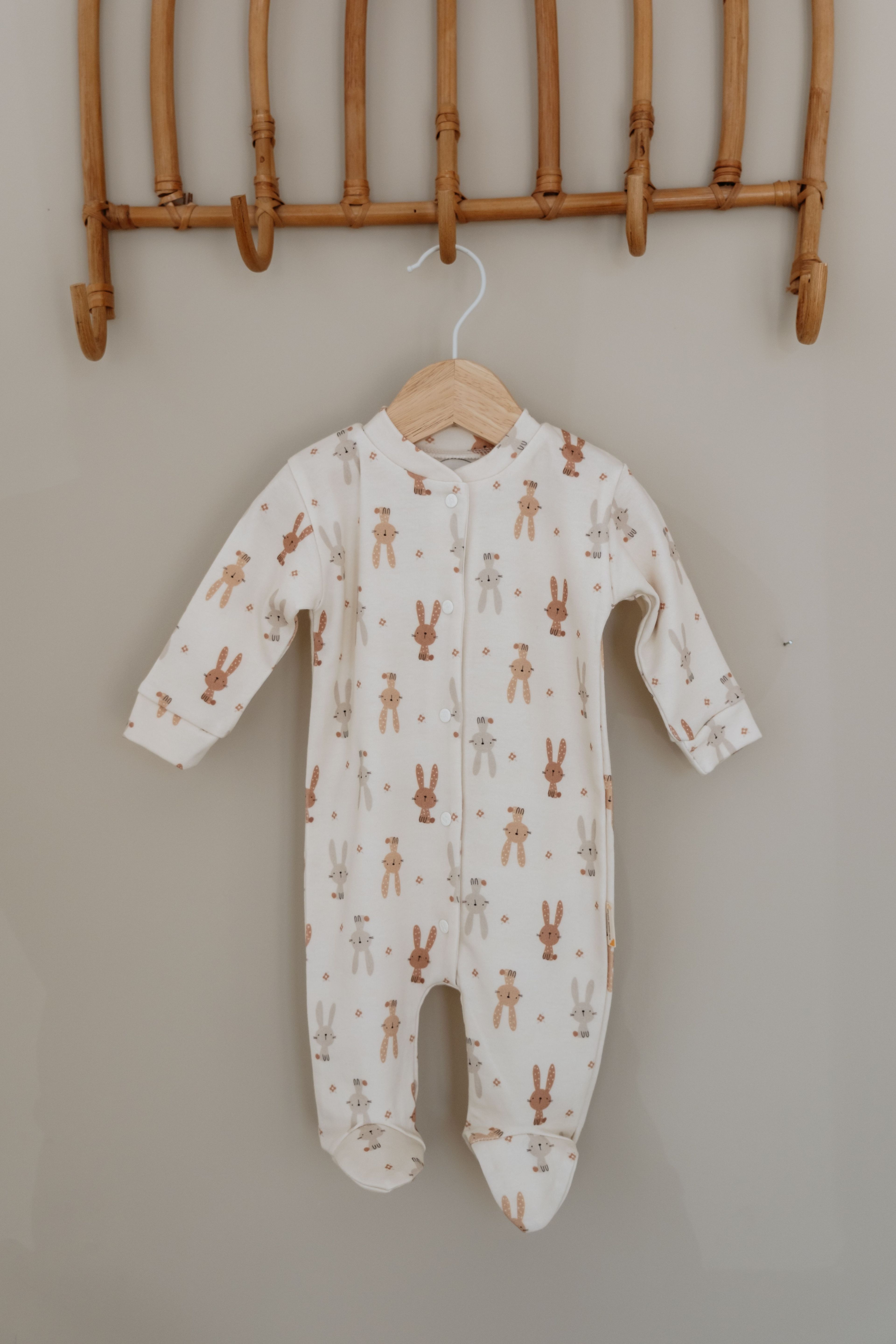 %100 Organik Pamuk Bebek Tulum - Bunnies