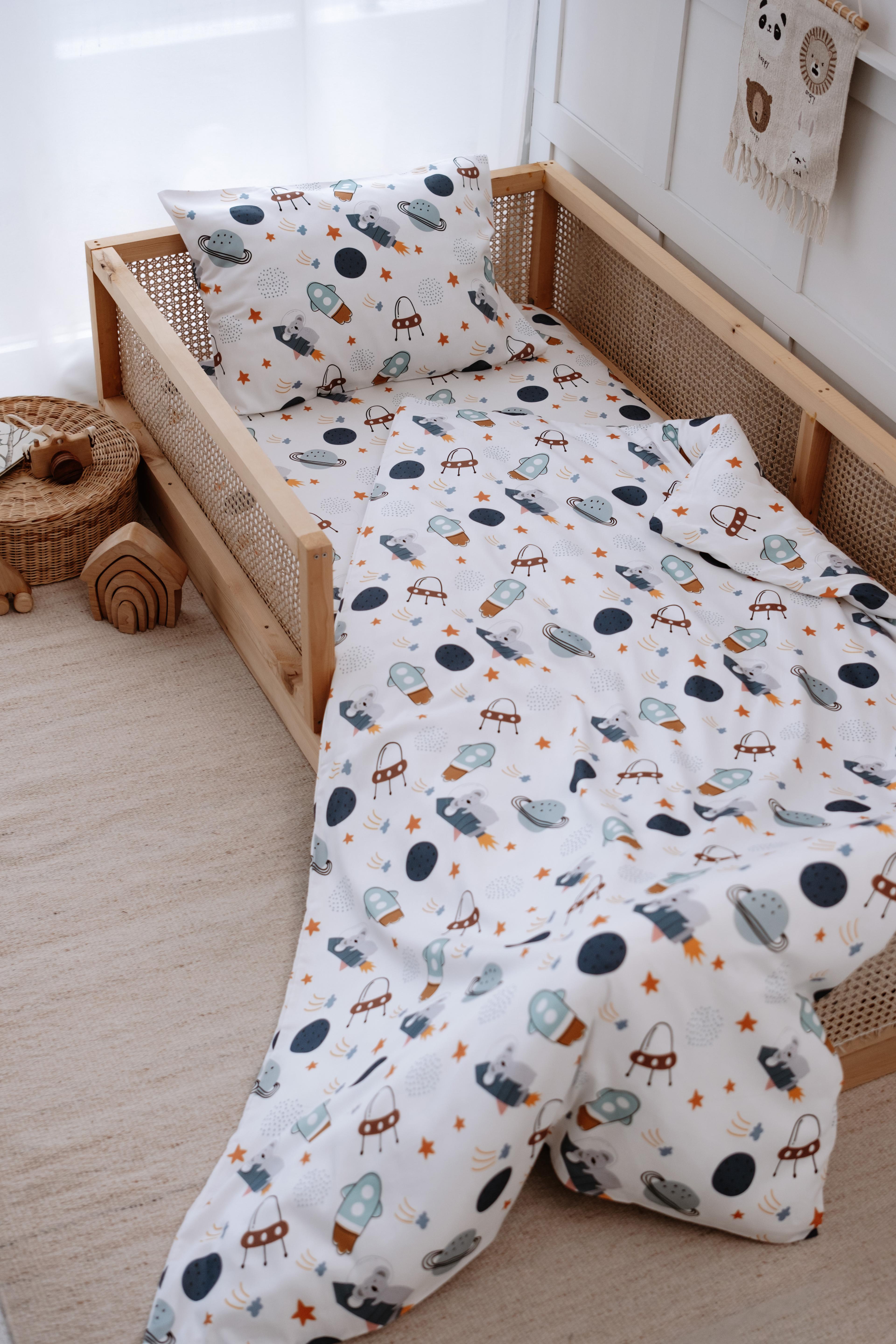 SpaceKoala - Organik Pamuk Saten Montessori Nevresim Seti