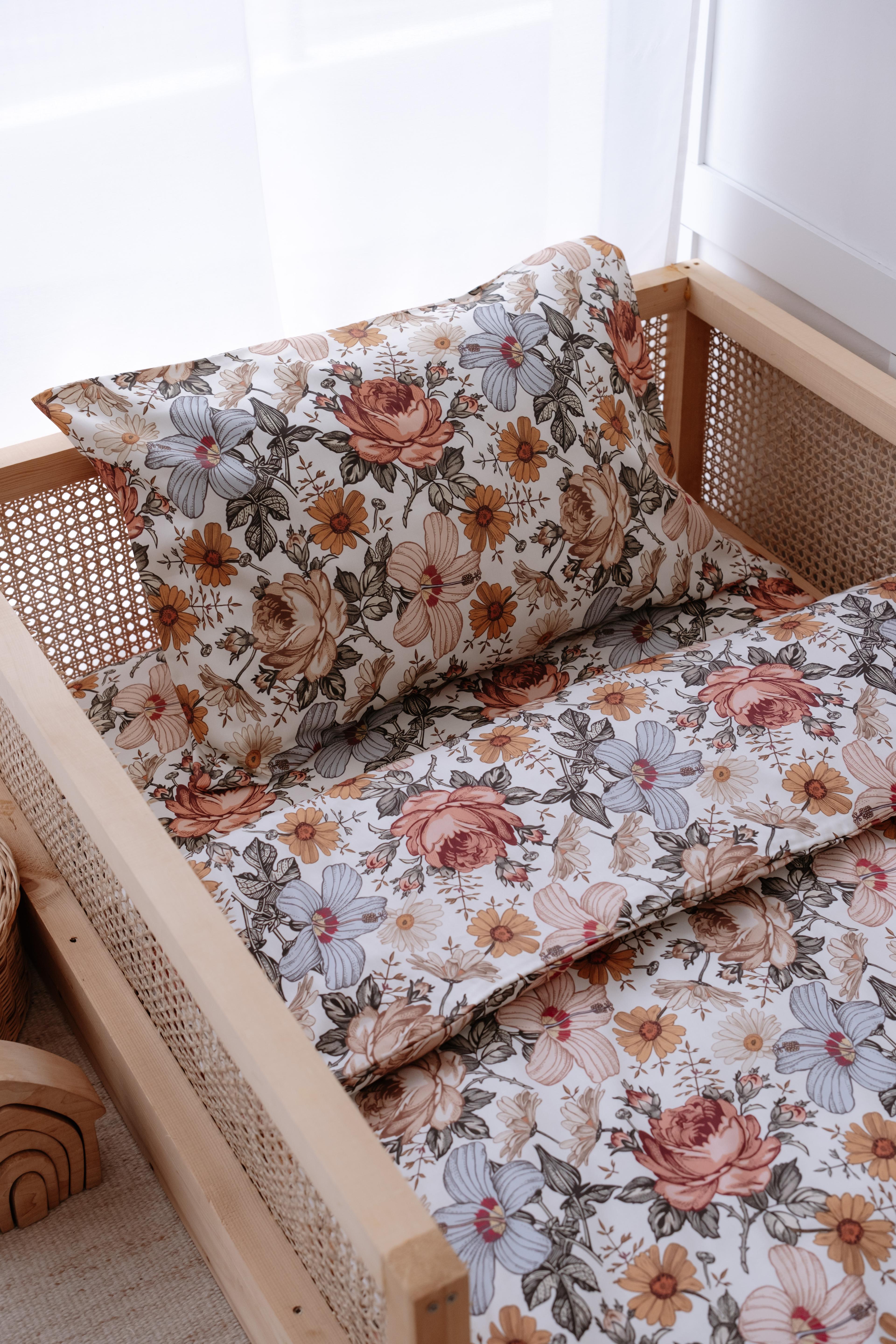 BohoFlowers - Organik Pamuk Saten Montessori Nevresim Seti