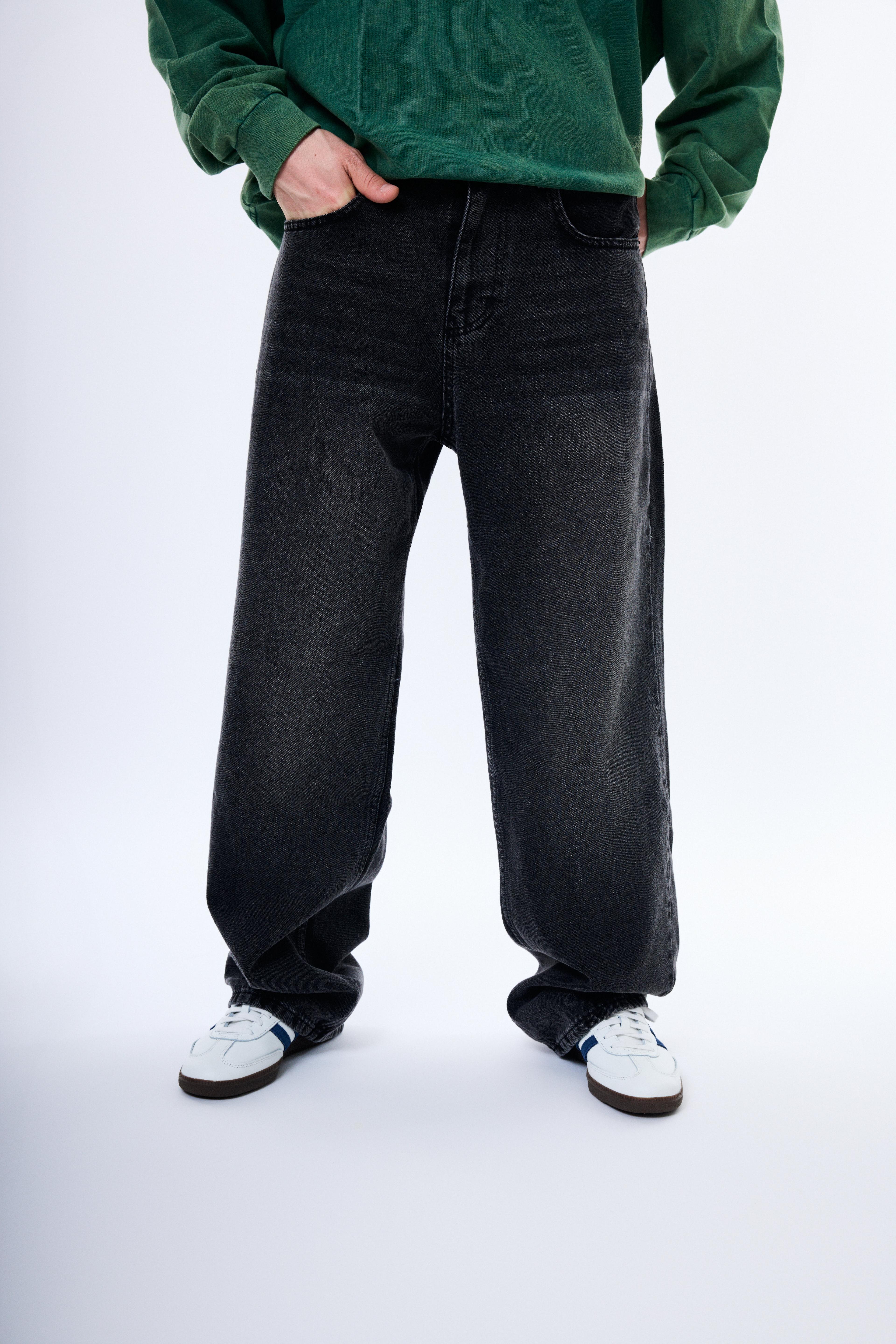 Gri Taşlamalı Siyah Extra Baggy Pantolon