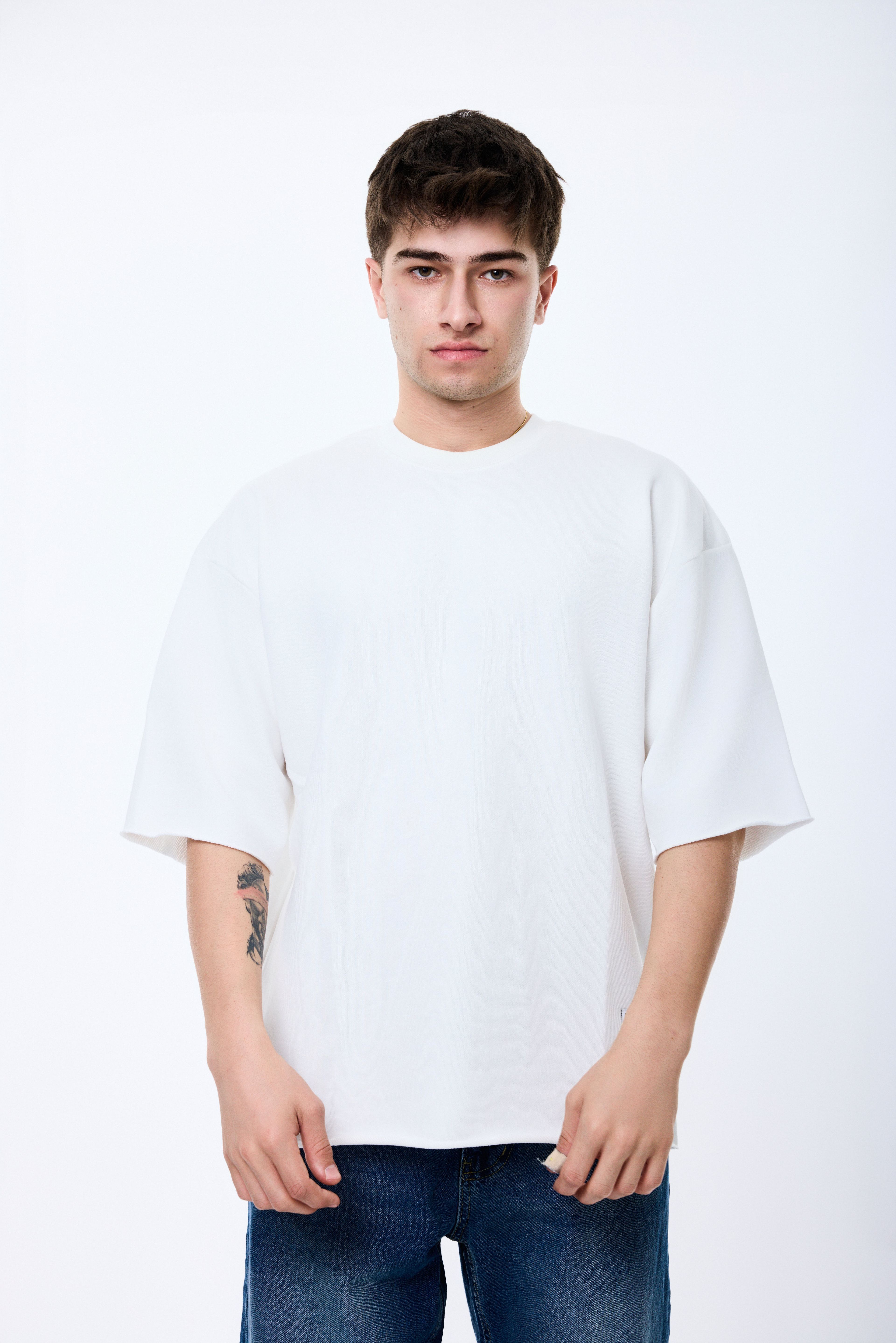 2 İplik Basic Oversize Tshirt - BEYAZ