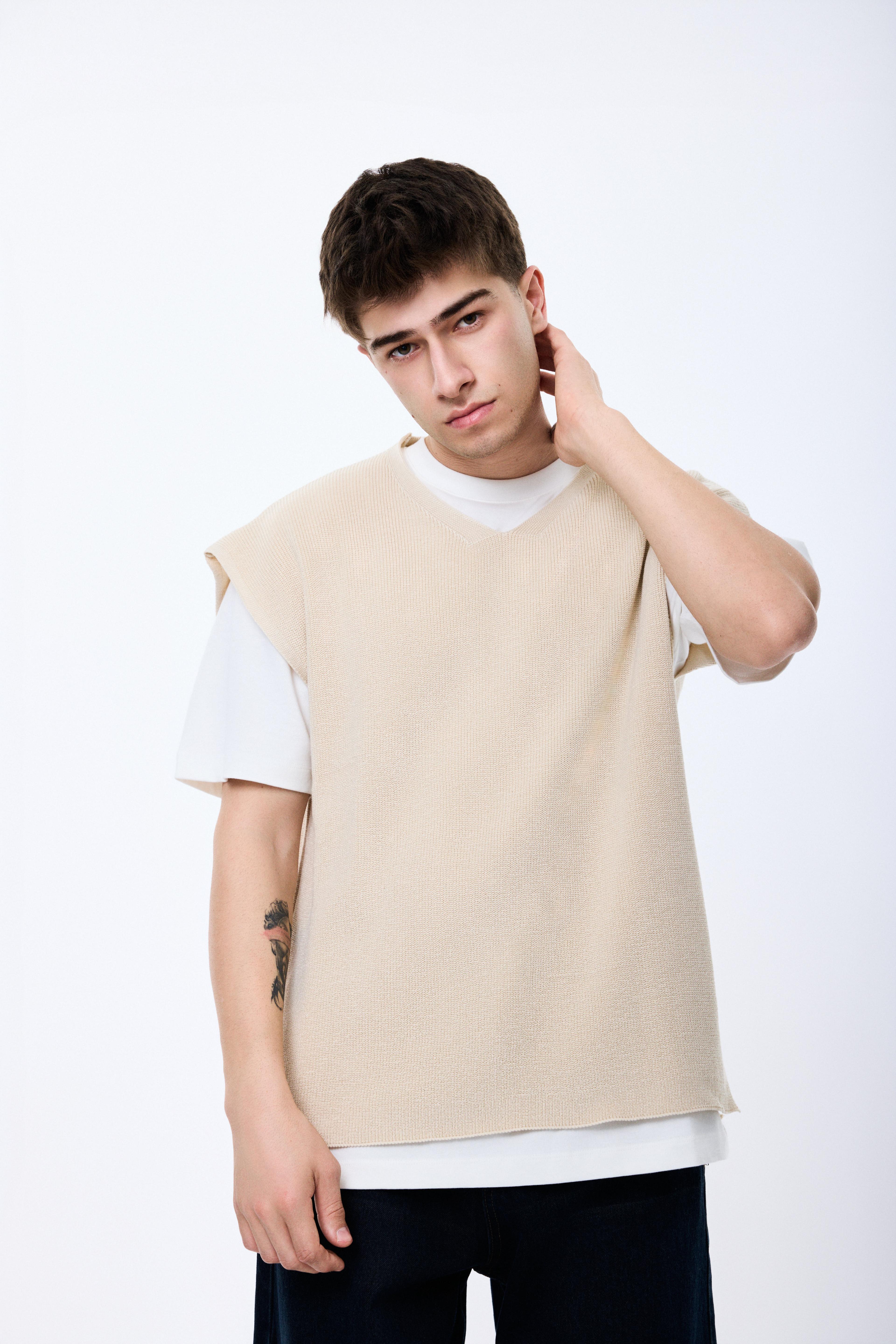 Oversize Triko Süveter - Krem