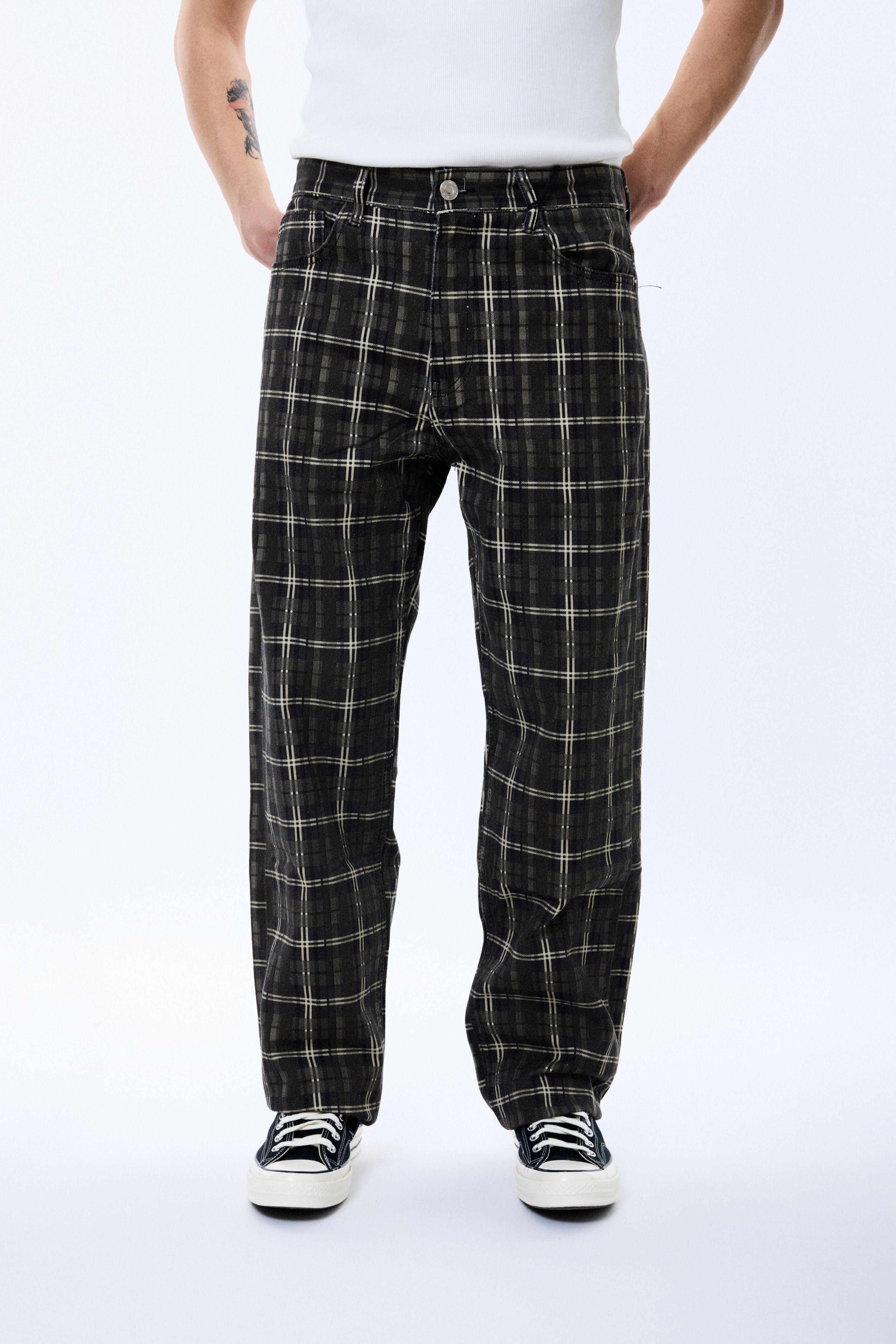 Arka Cep Detaylı Ekose Baggy Pantolon
