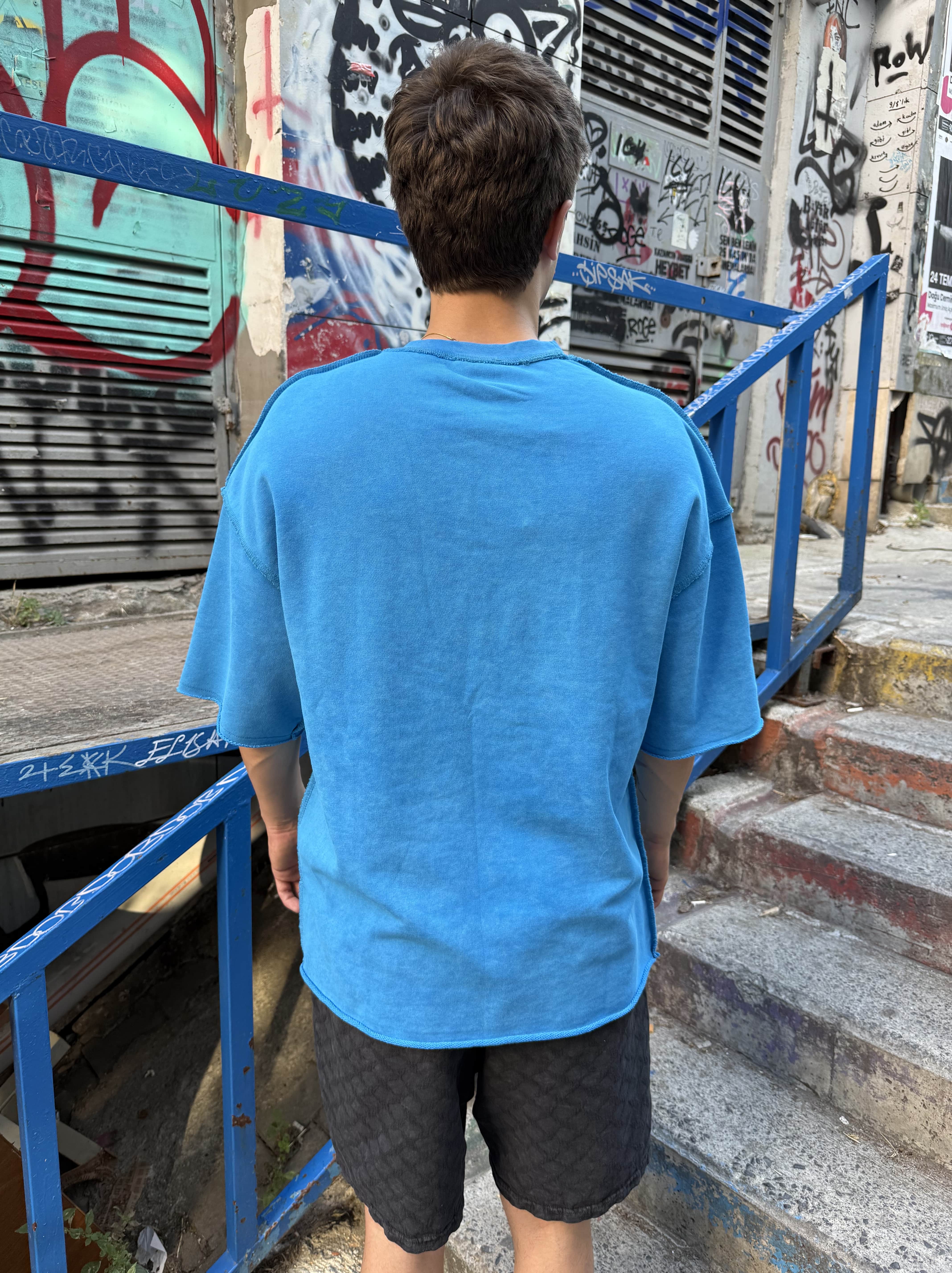 2 İplik Kumaş Ters Dikiş Detaylı Oversize Tişört