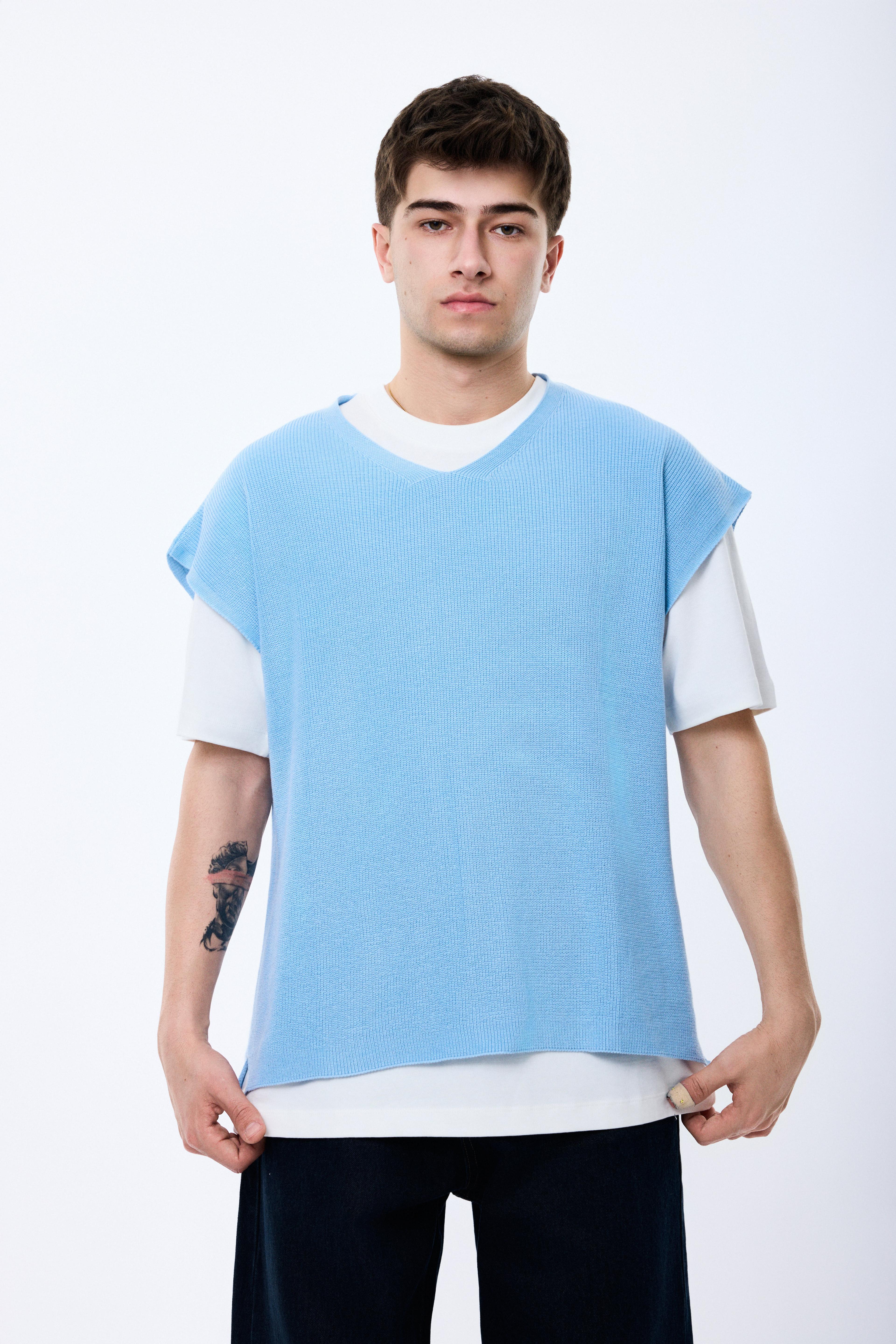 Oversize Triko Süveter - Mavi