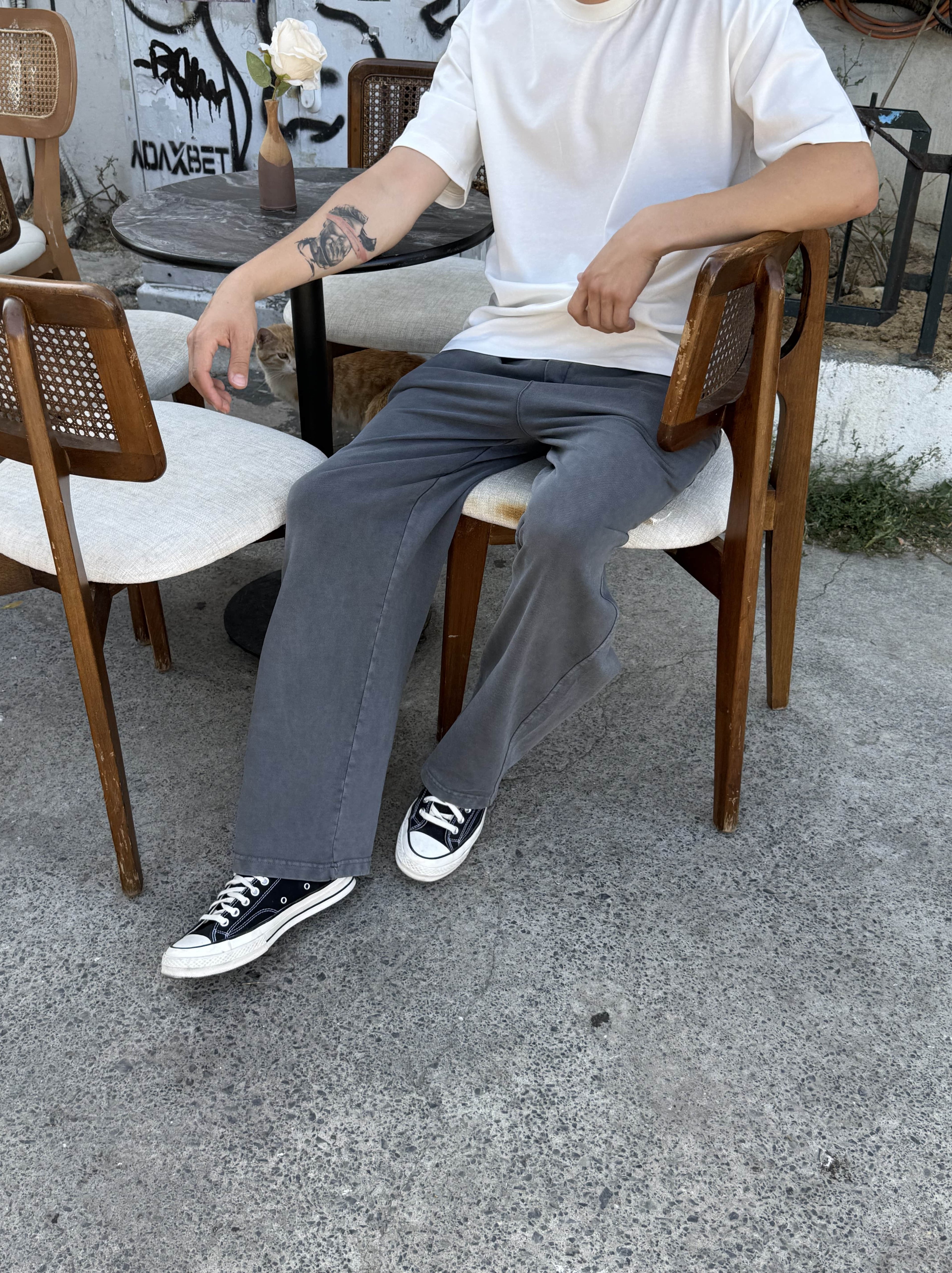 Yıkama Desenli Oversize Eşofman Altı