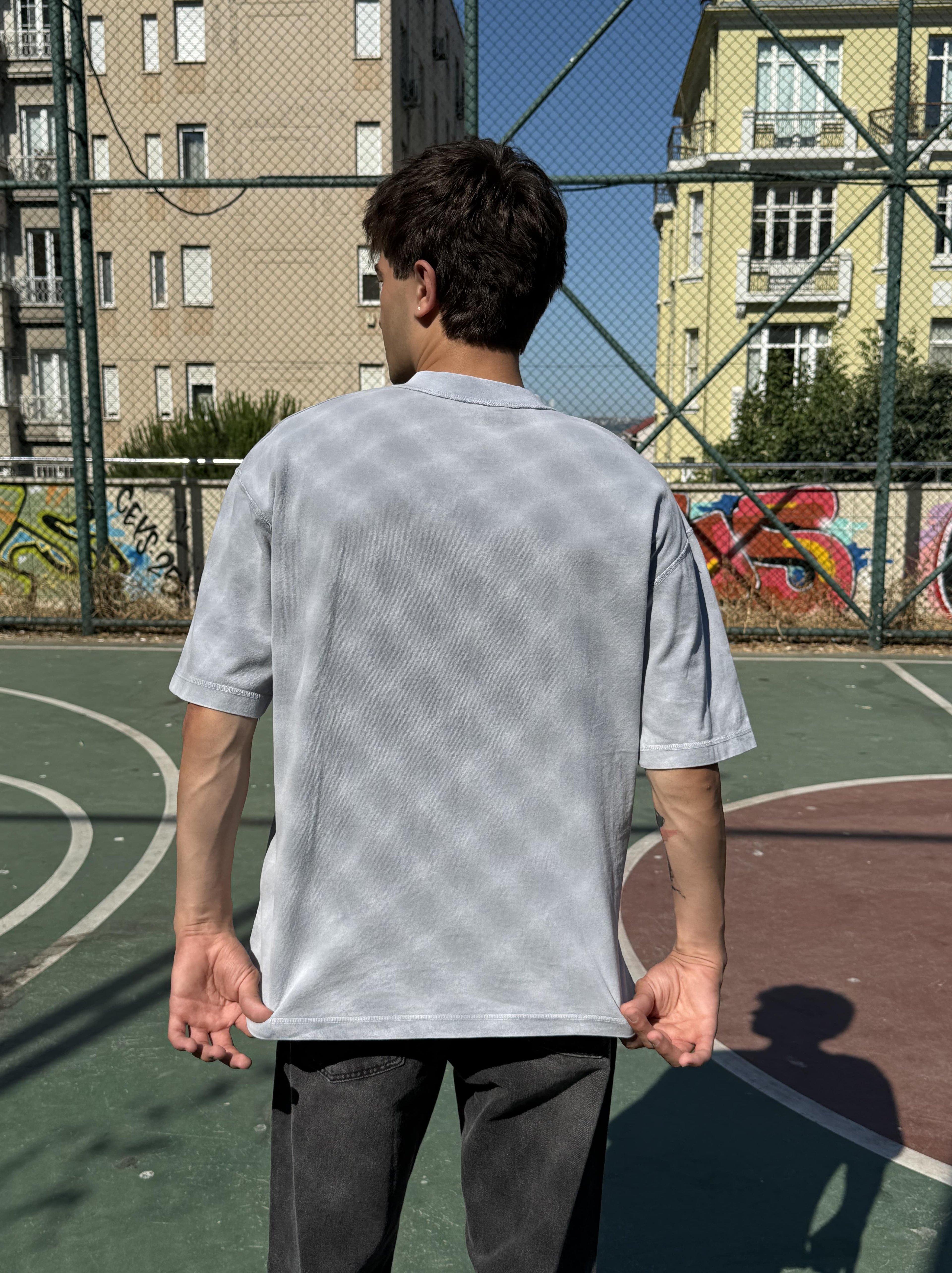 Yıkama Desenli Oversize Tişört