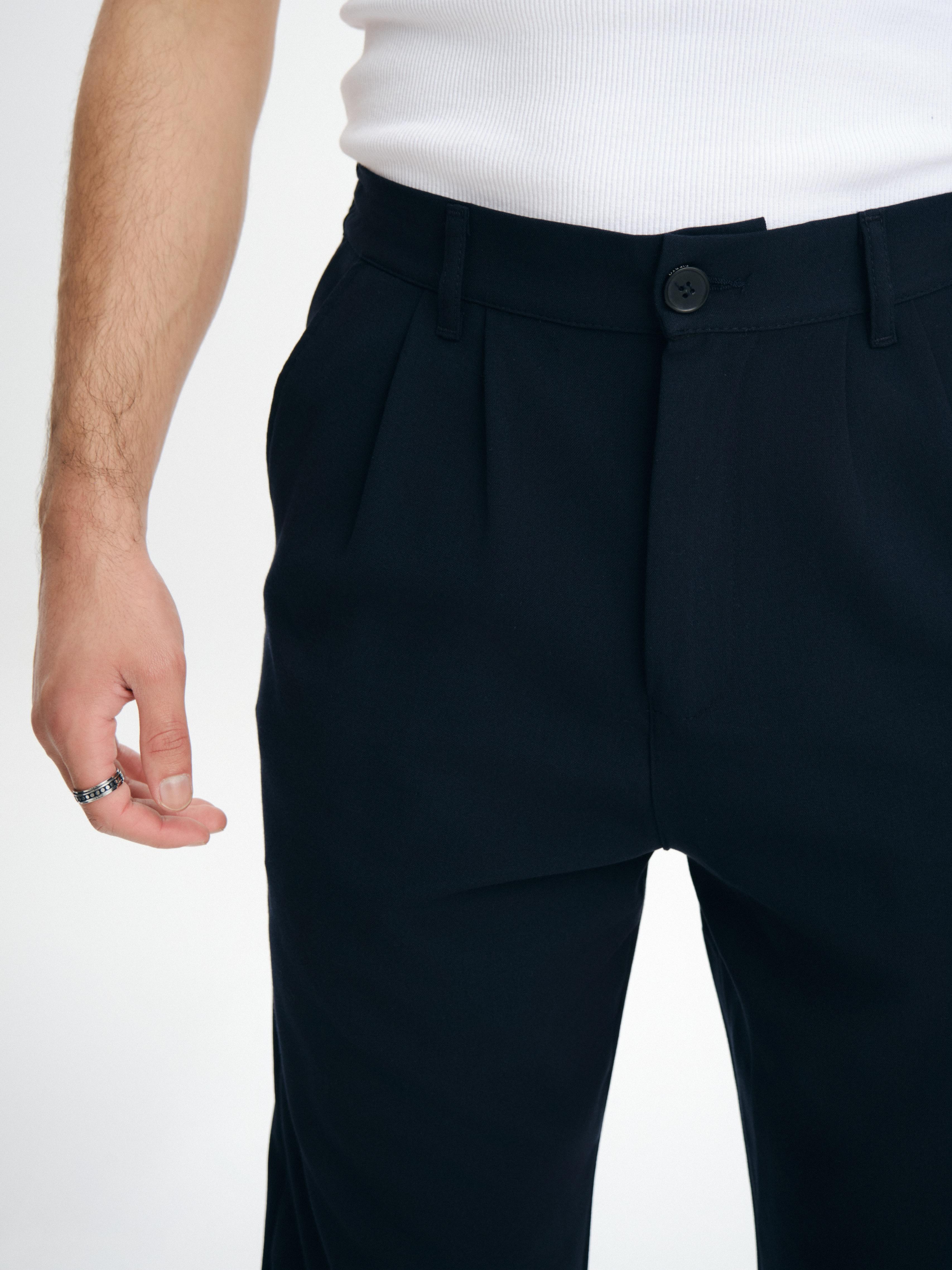 Çift Pileli Beli Lastikli Baggy Pamuklu Kumaş Pantolon