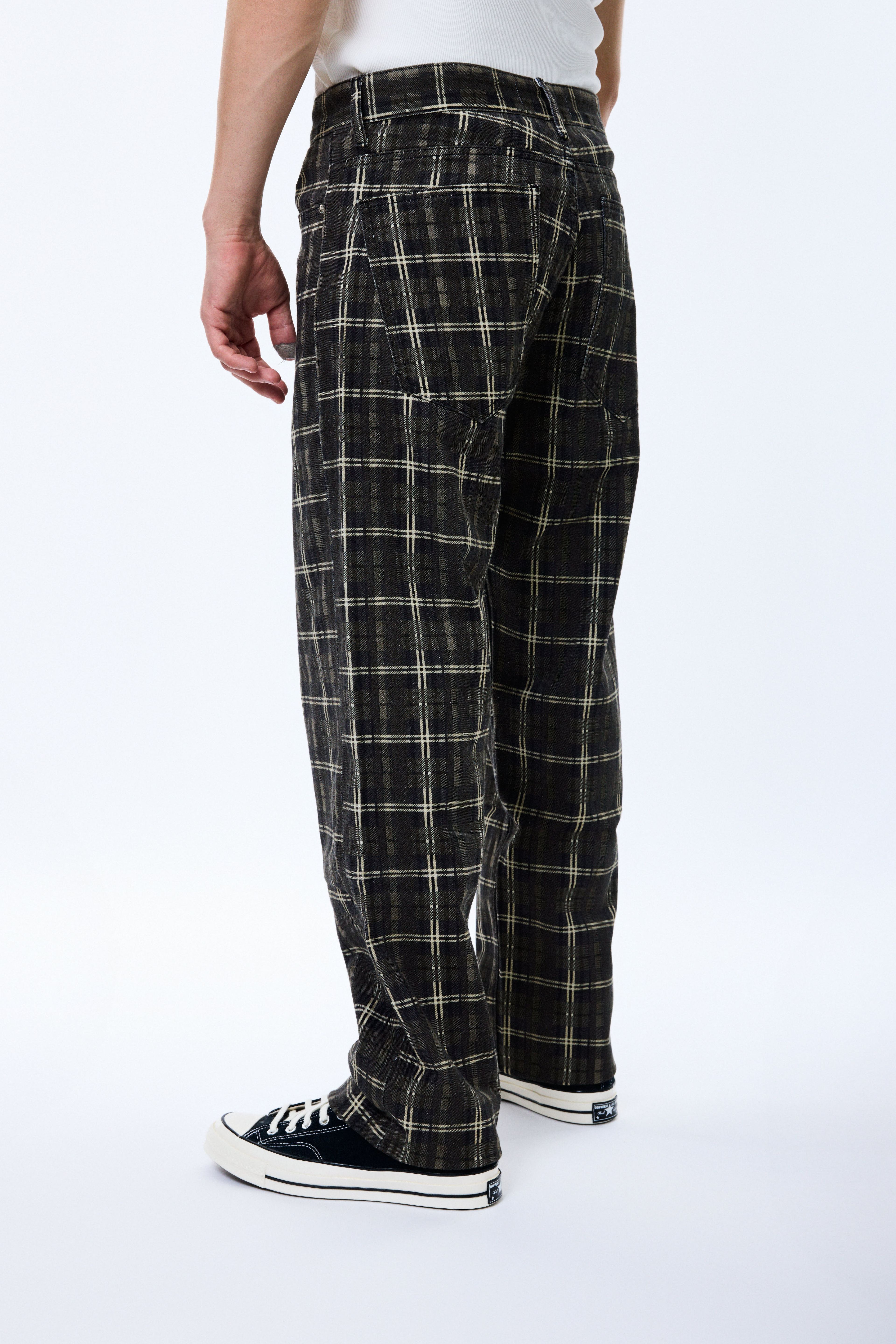 Arka Cep Detaylı Ekose Baggy Pantolon