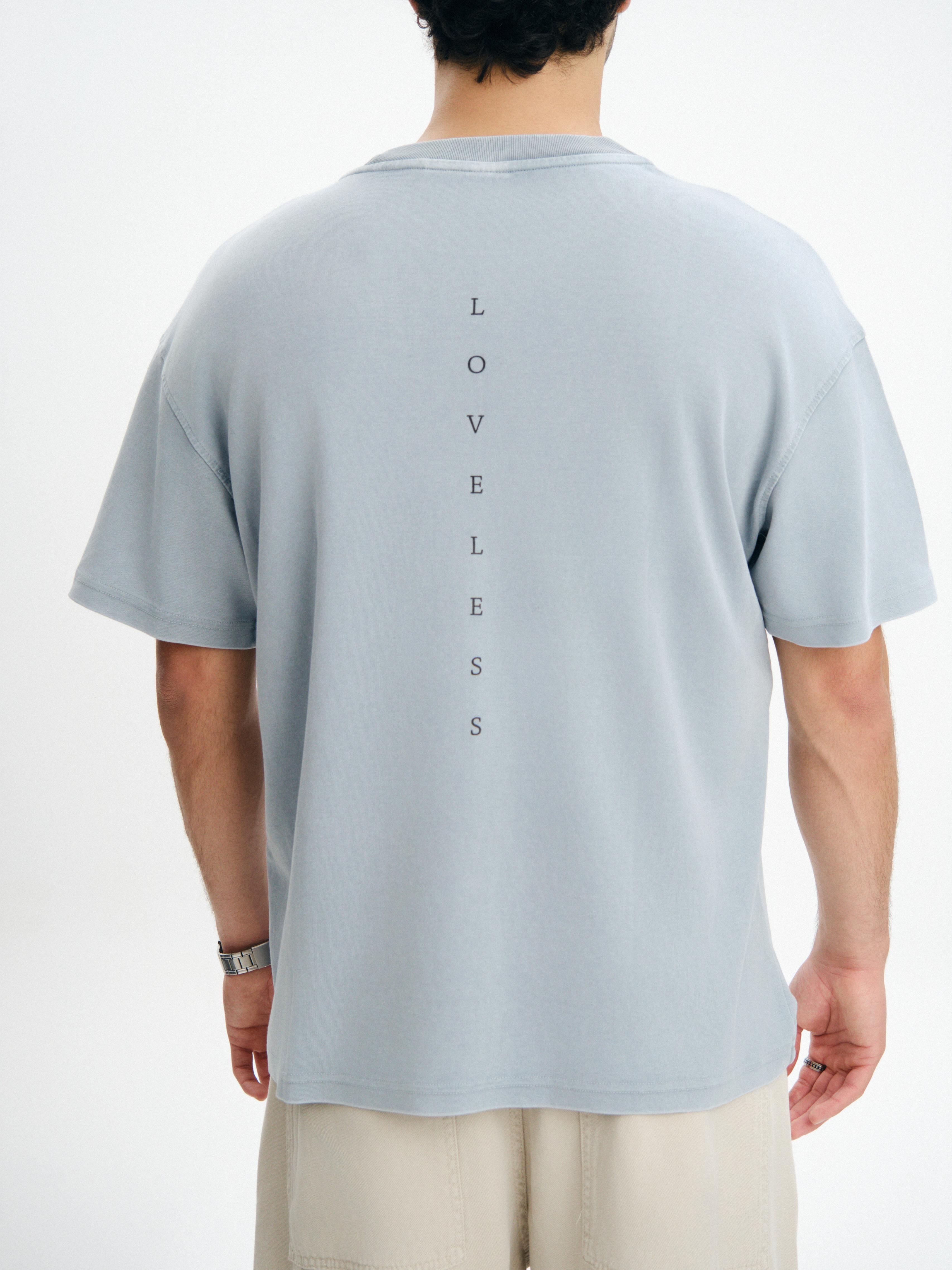 Sırt Loveless Baskılı Basic Premium Oversize Tişört - Gri