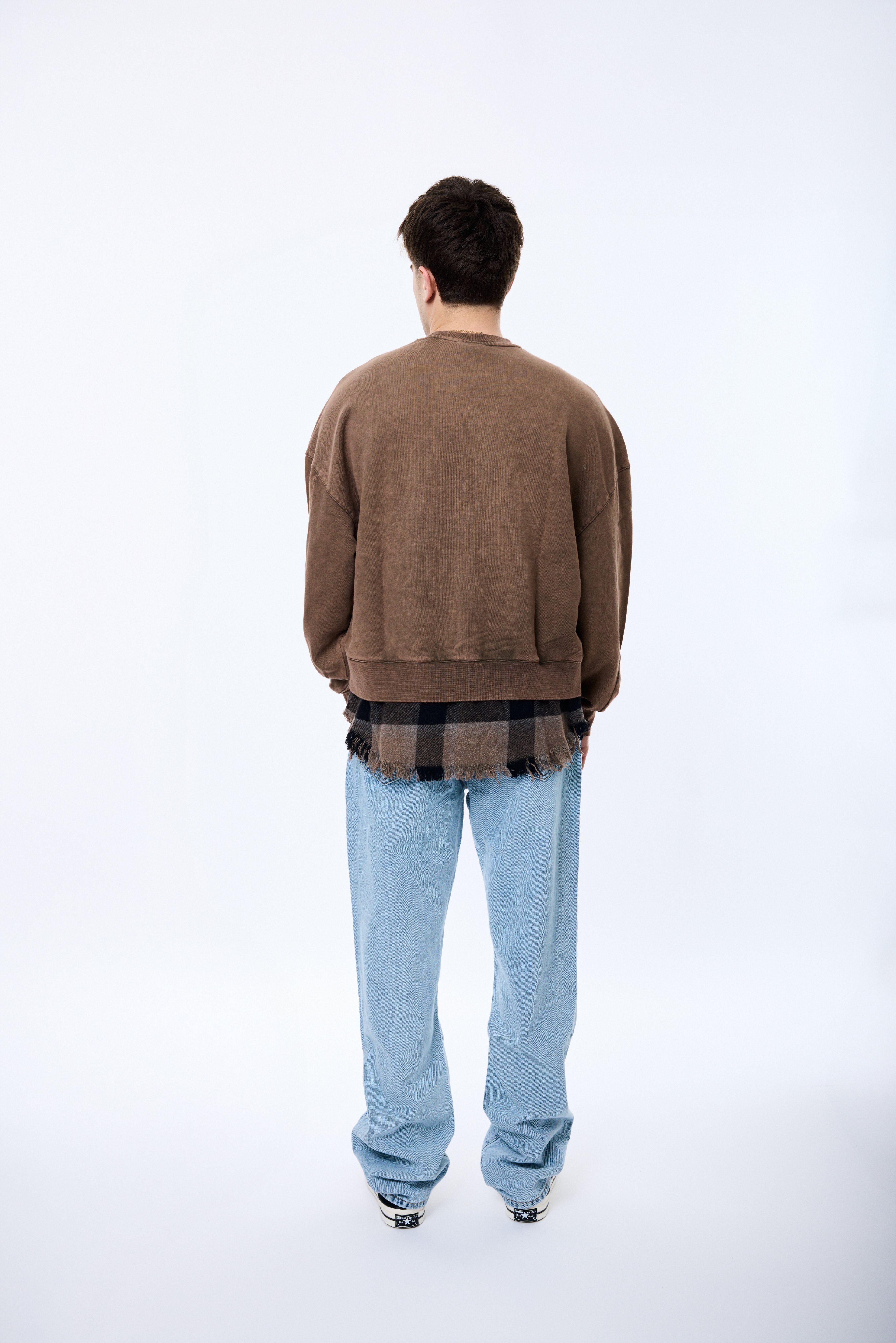 Mountain Baskılı Alttan Ekose Gömlek Detaylı Premium Oversize Sweatshirt