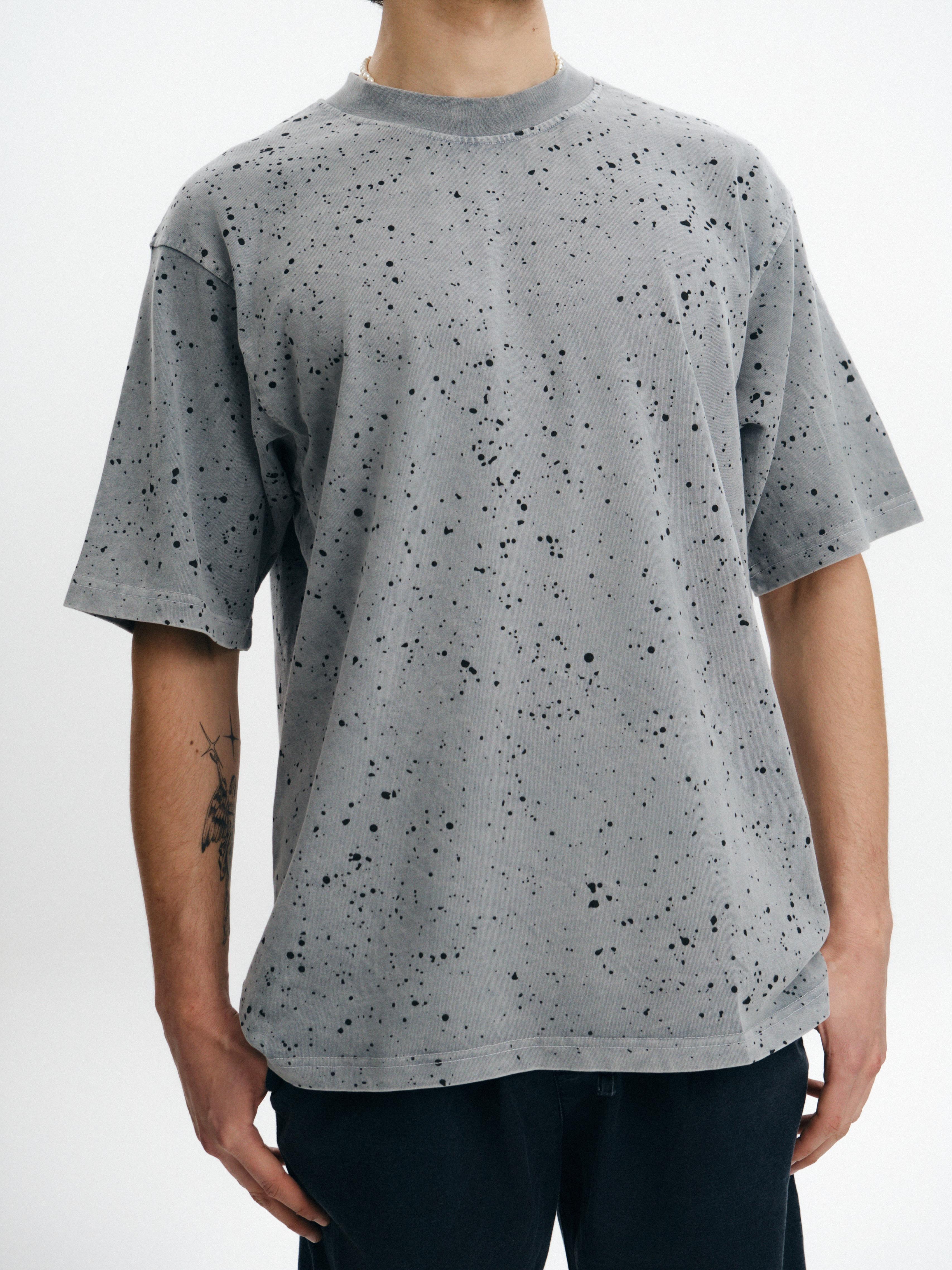 Boya Desenli Premium Oversize Tişört - Gri