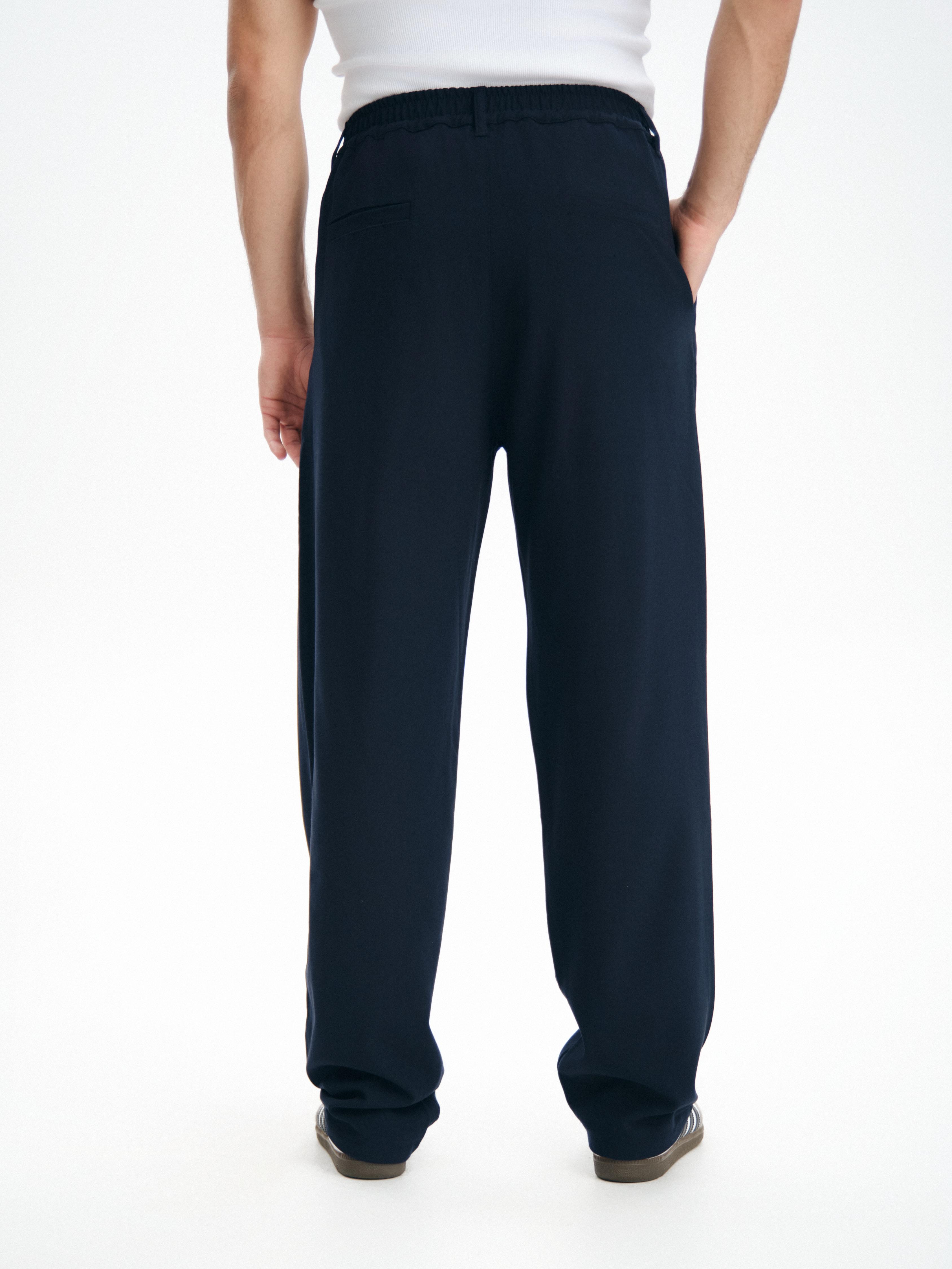 Çift Pileli Beli Lastikli Baggy Pamuklu Kumaş Pantolon