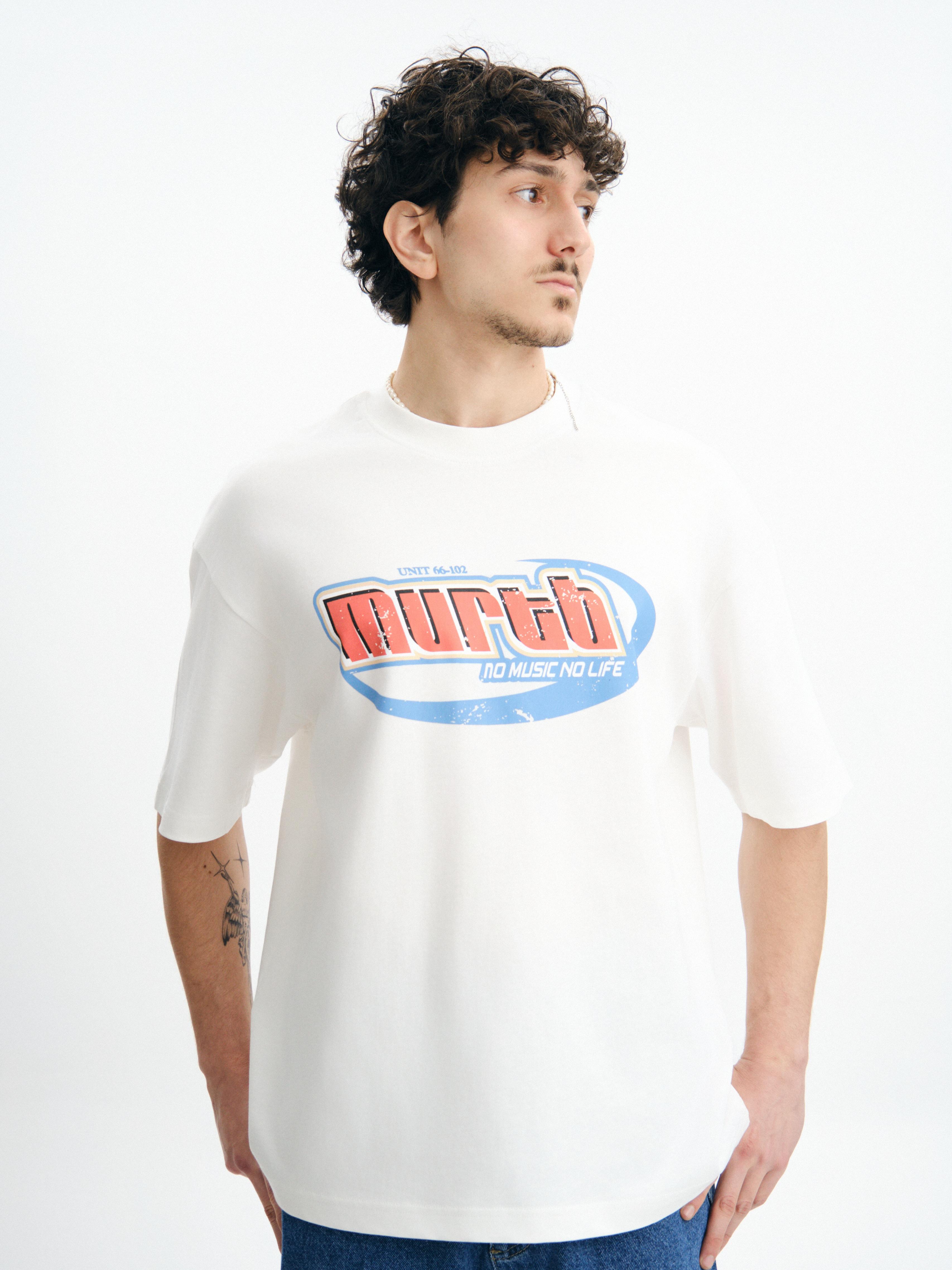 No Music No Life Baskılı Oversize Premium Tişört - Beyaz