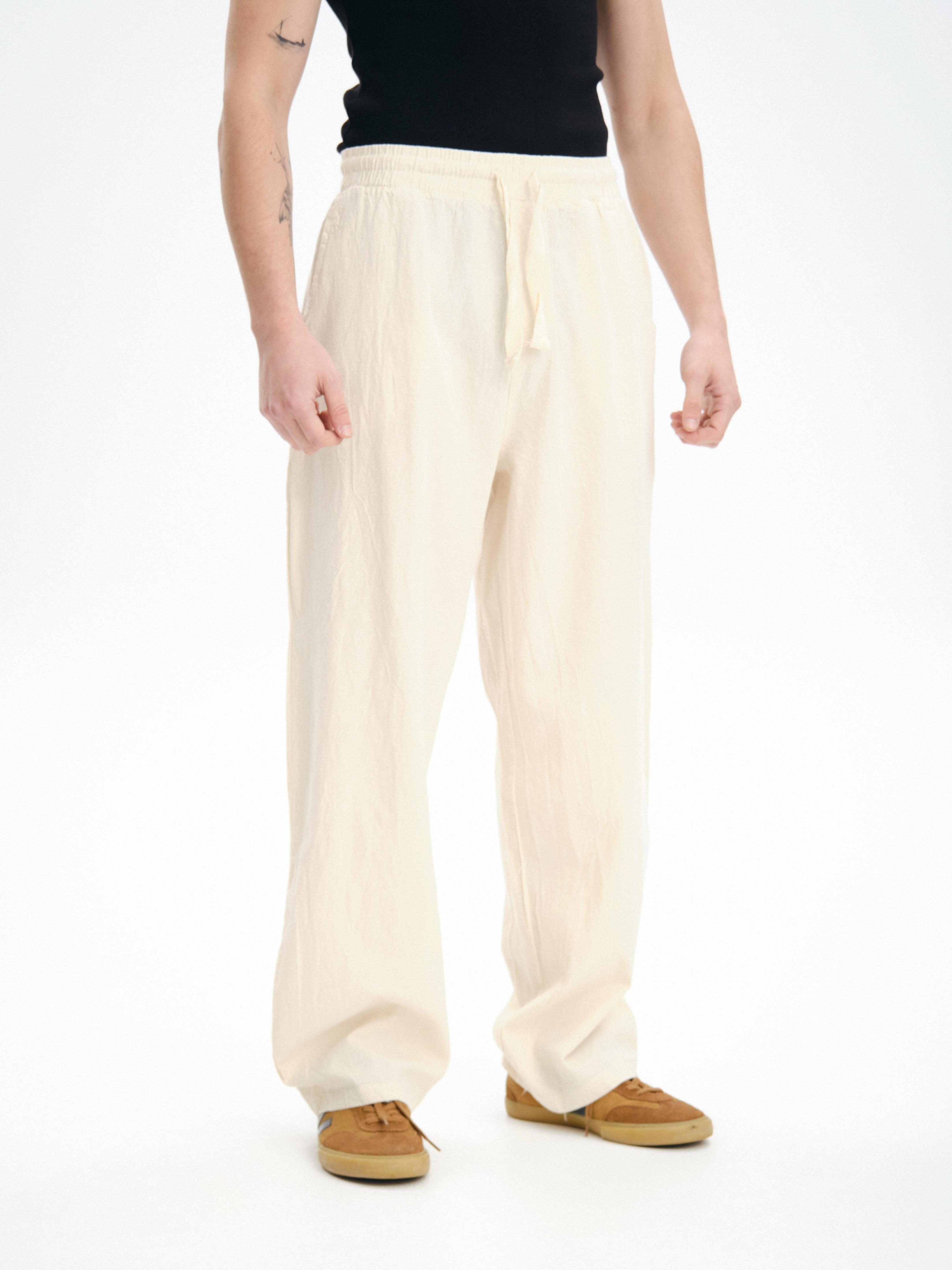 Oversize Keten Pantolon - Bej