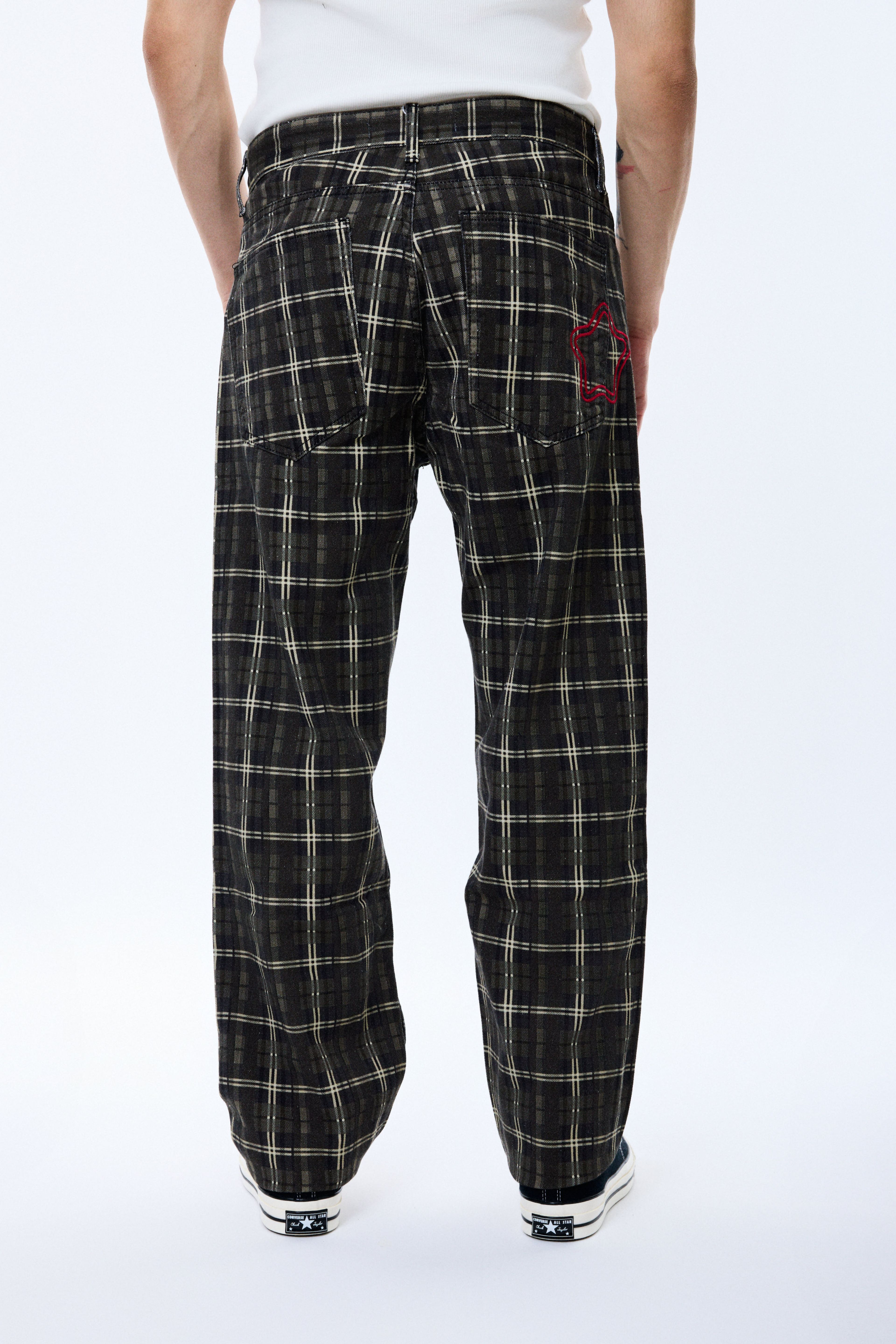 Arka Cep Detaylı Ekose Baggy Pantolon