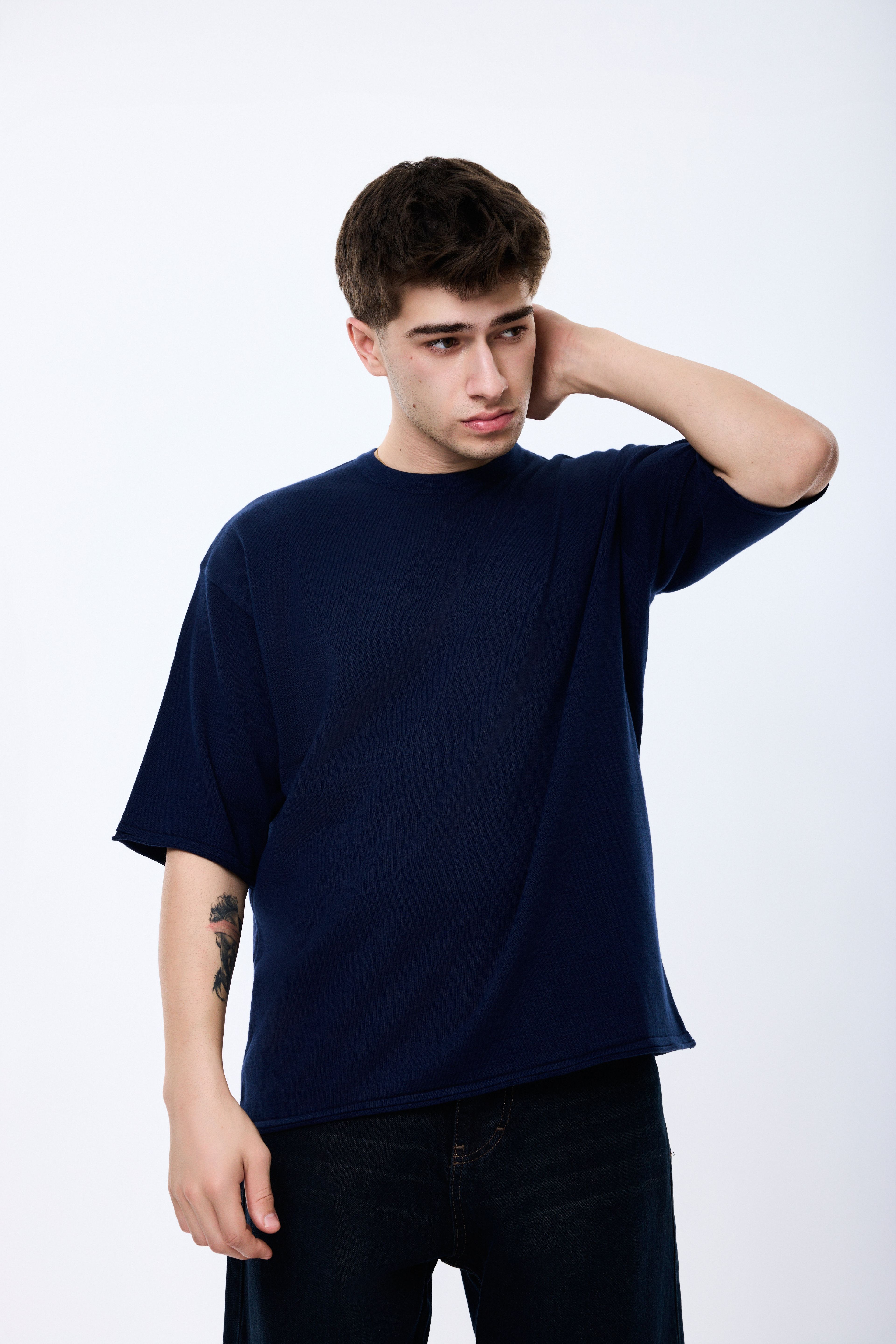 Triko Oversize Tişört - Lacivert