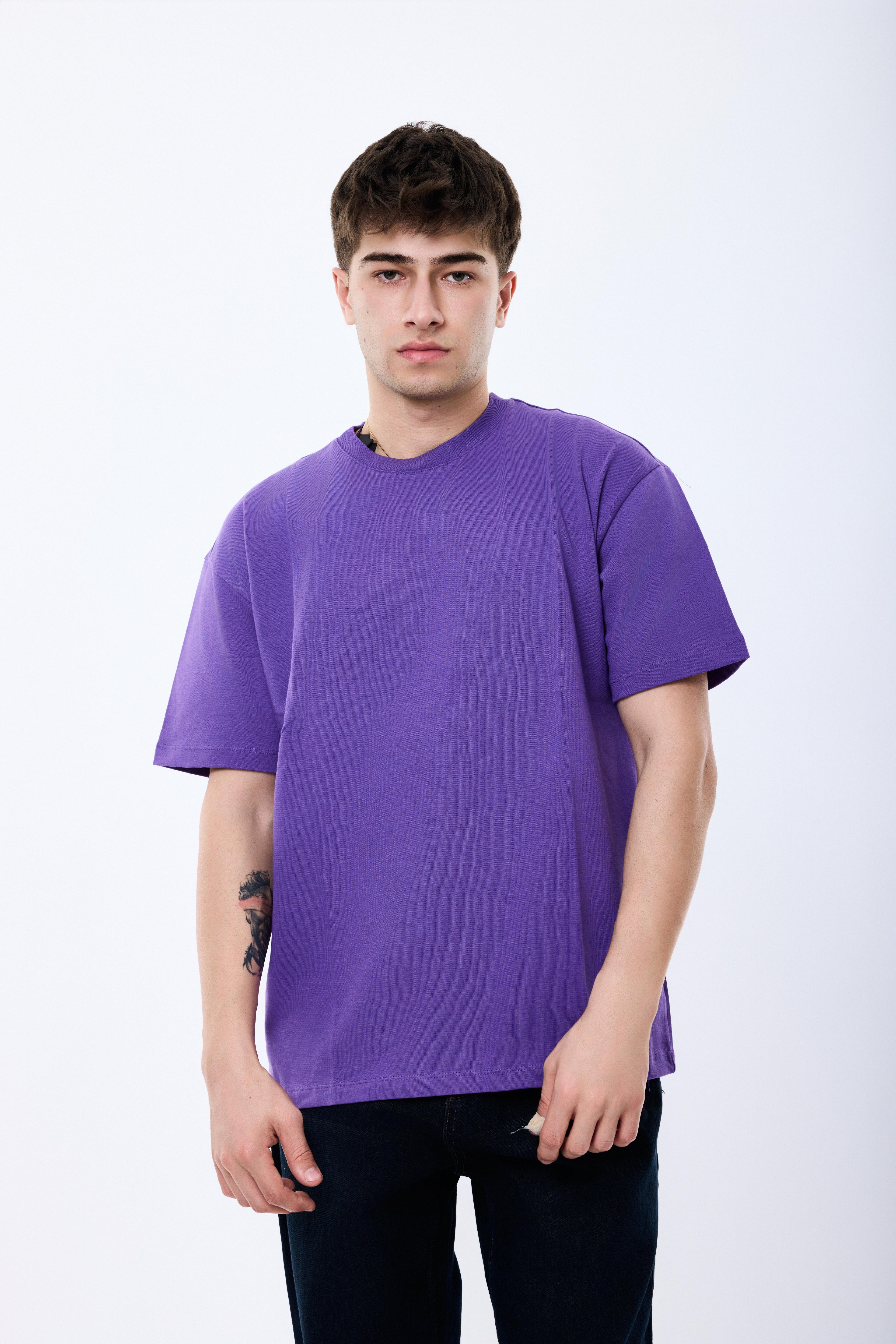 Oversize Basic Premium Kalite Tişört - Mor