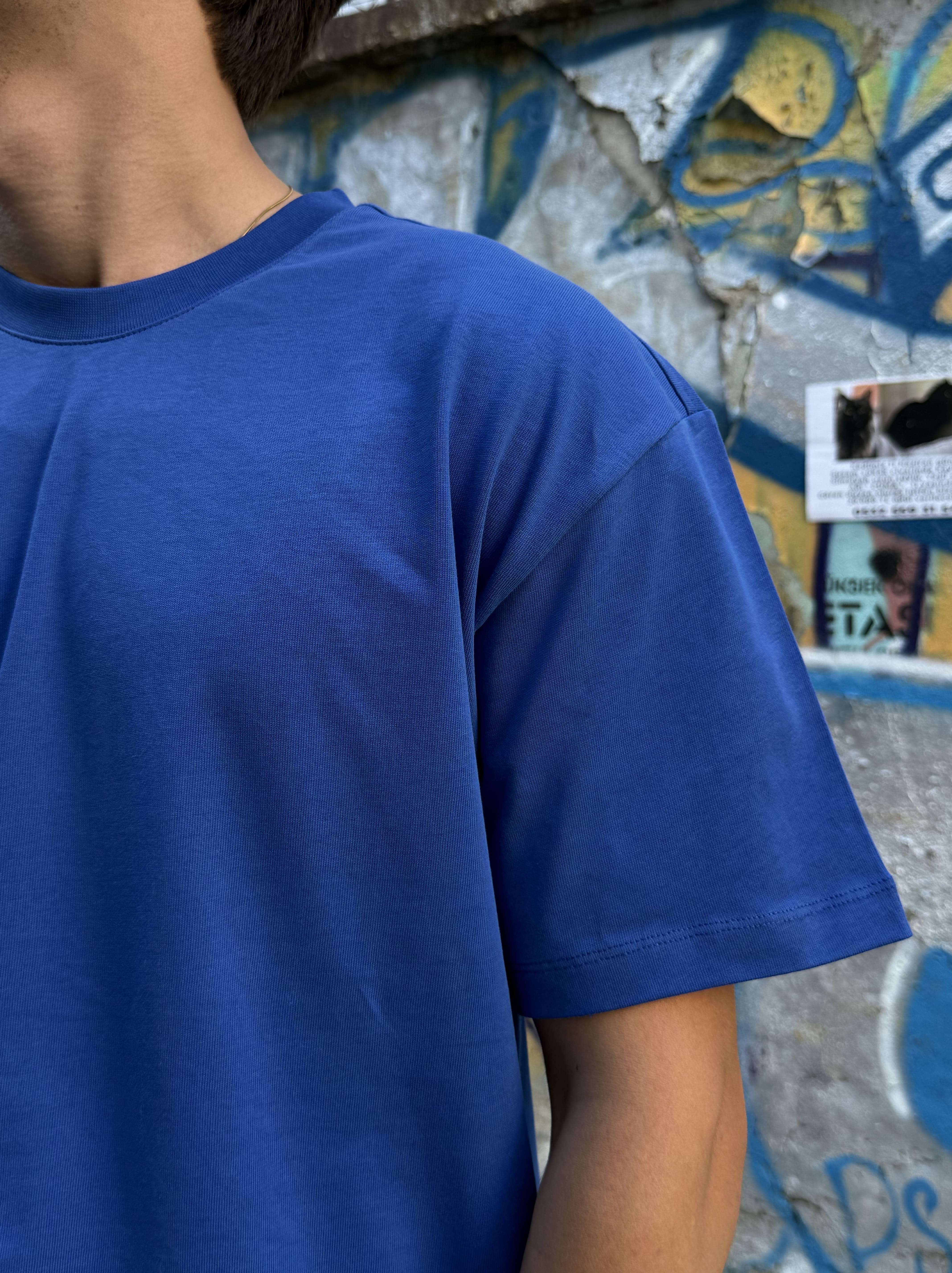 Saks Mavisi Oversize Premium Tişört