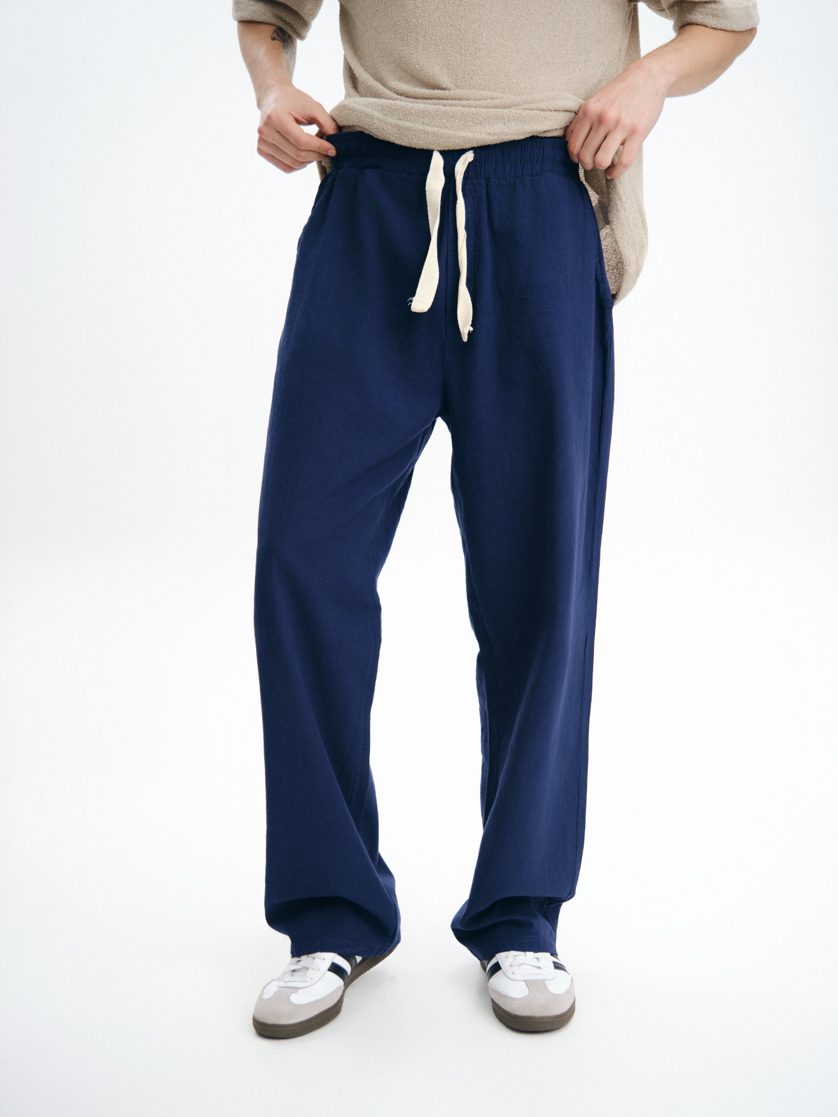 Oversize Keten Pantolon - Lacivert