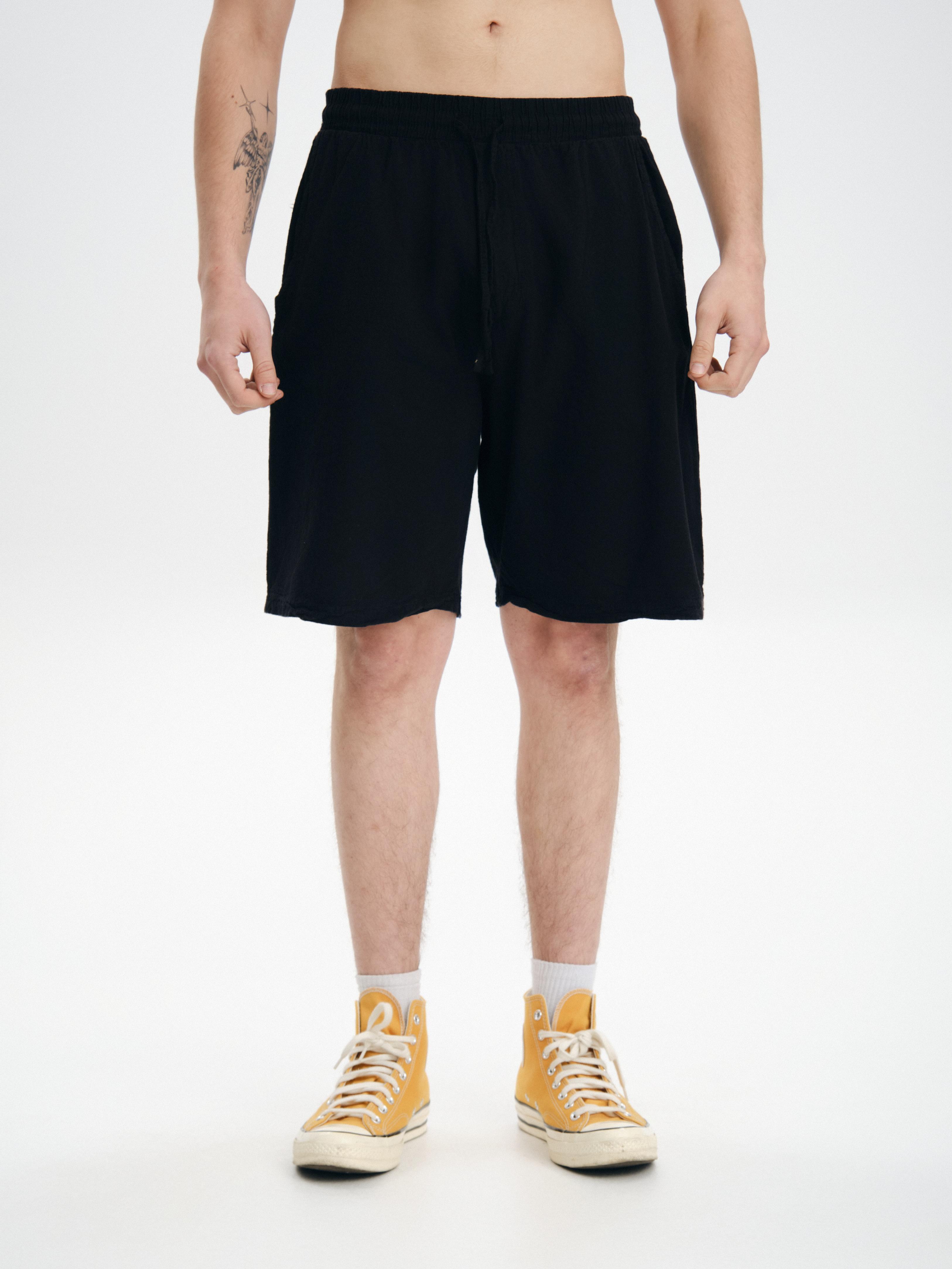 Oversize Basic Keten Şort - Siyah